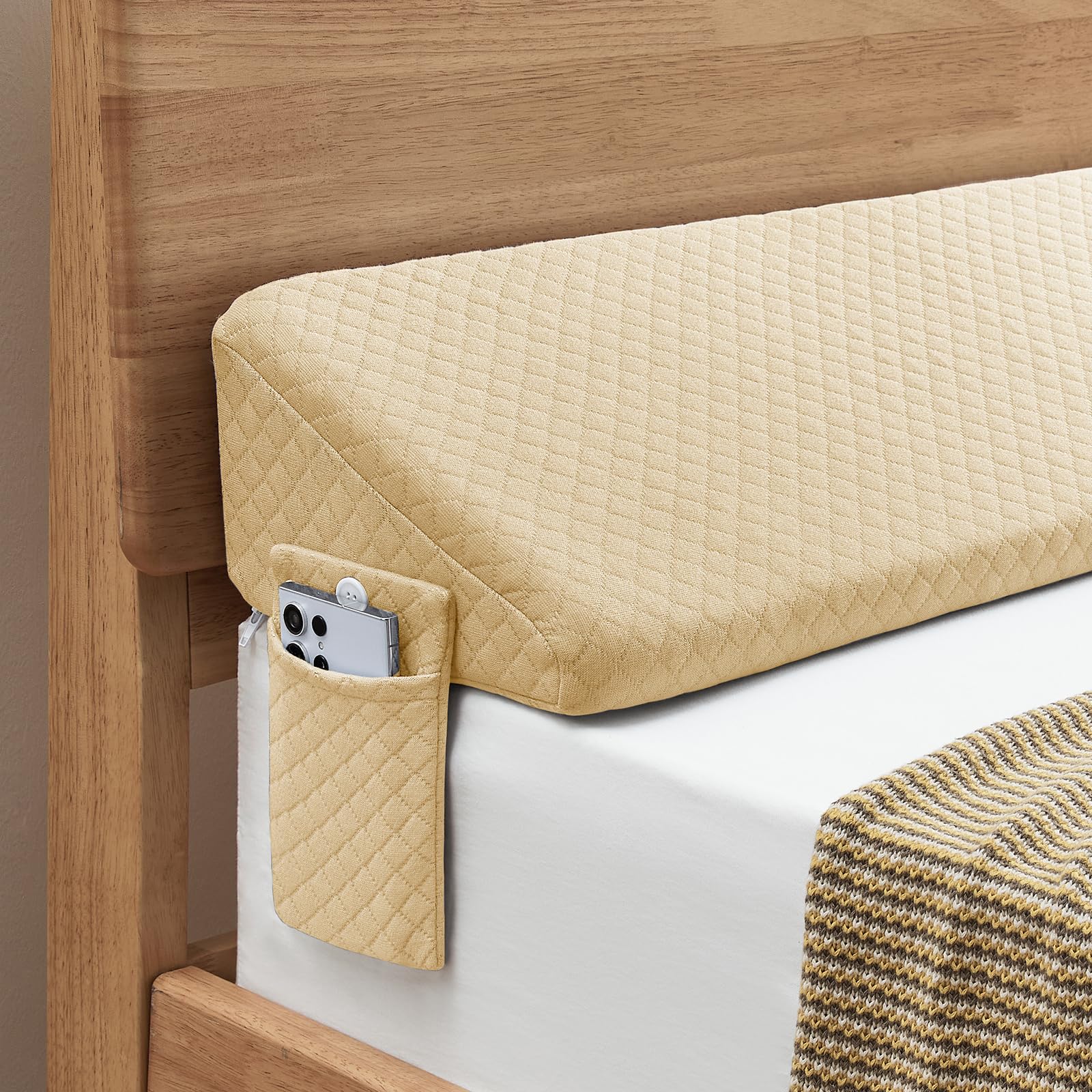 Homemate Queen Size（60"x10"x6"） Bed Wedge Pillow for Headboard - Upgraded Bed Gap Filler Queen Between Mattress and Headboard - Triangle Pillow - Khaki