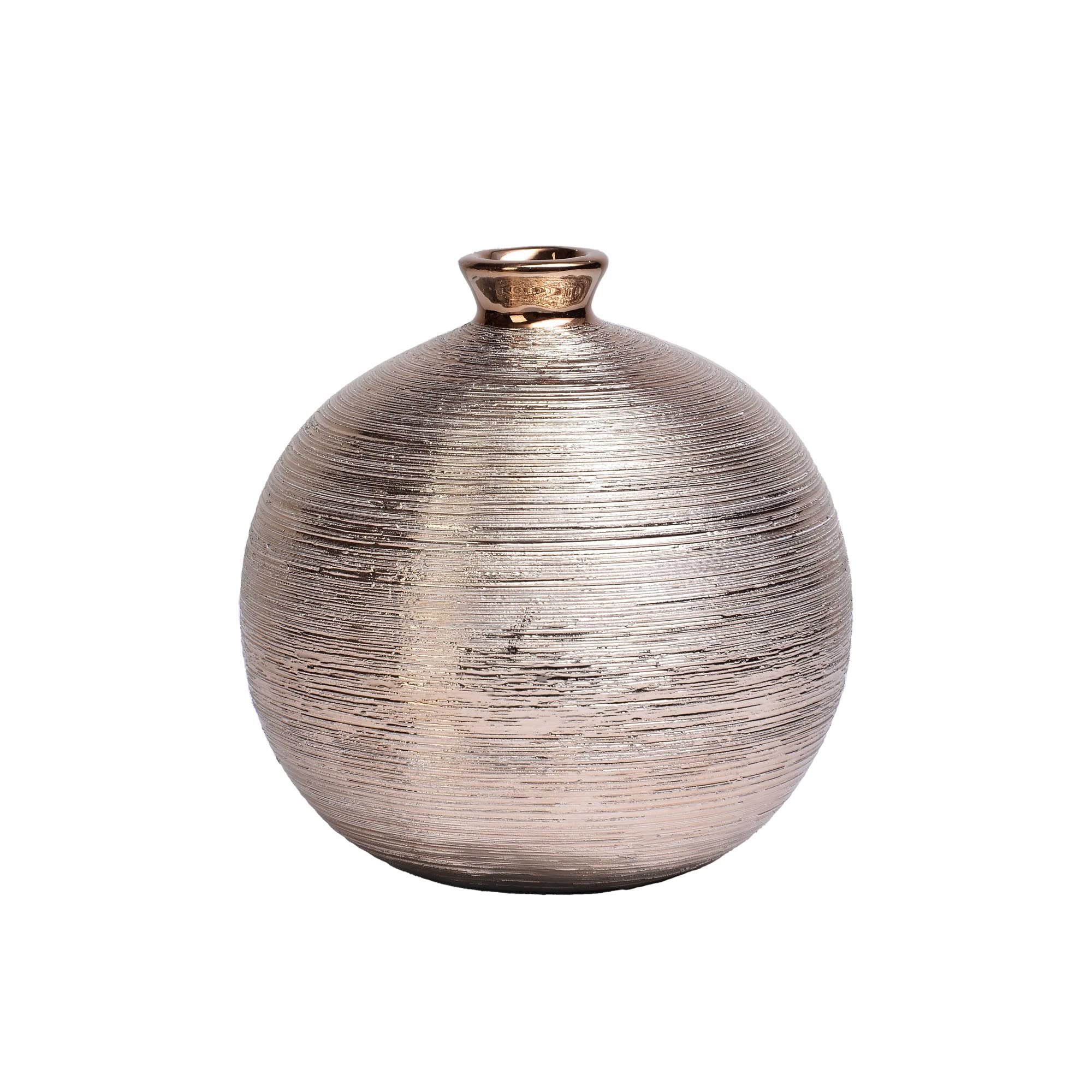 7" Shinny Bronze Unique Round Span Floral Vase