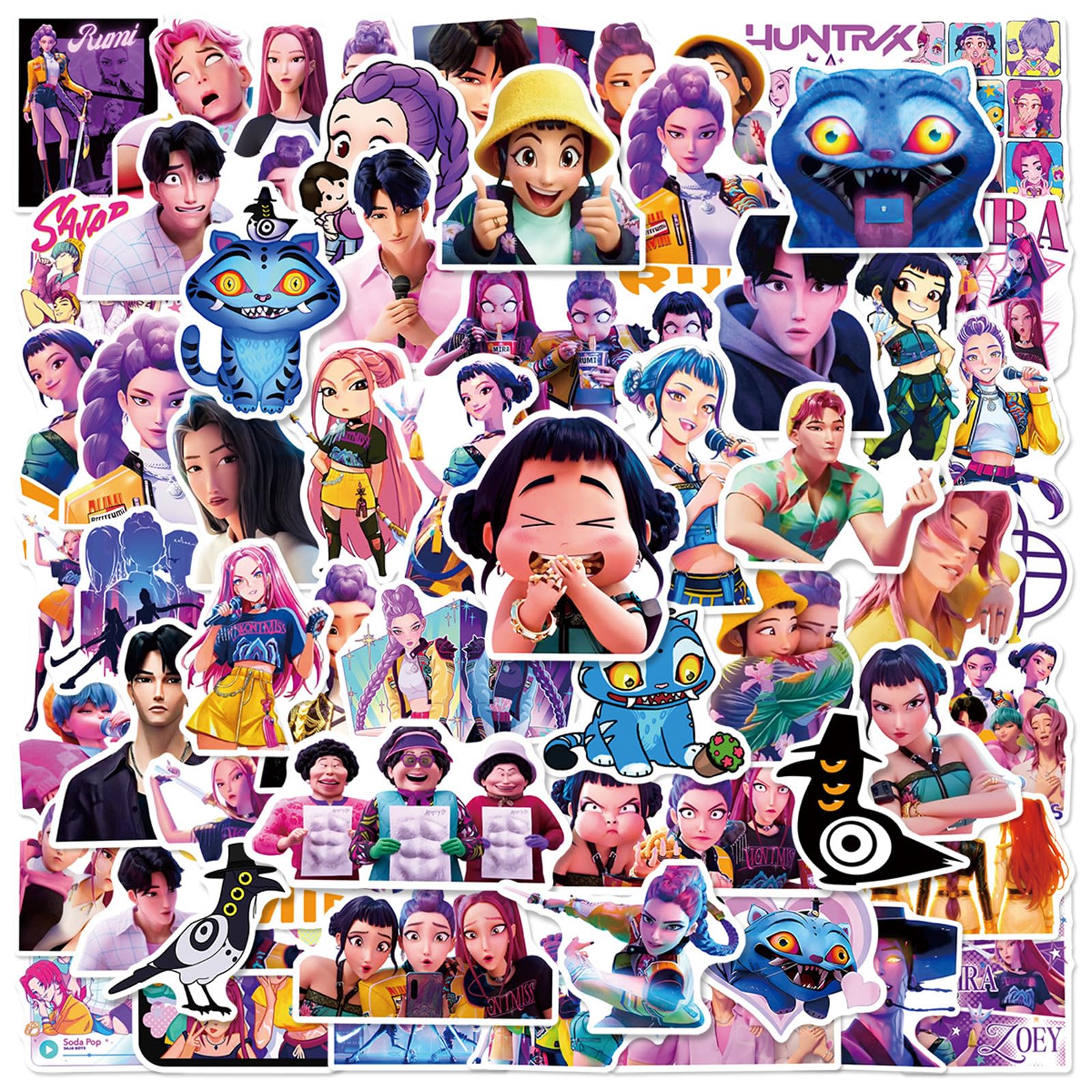 60Pcs Cute Demon Movie Hunters Stickers Cool Stickers, Vinyl Waterproof Character Sticker for Laptop, Guitar, Water Bottle, Birthday Gifts for Girls, Kids, Teens (60)