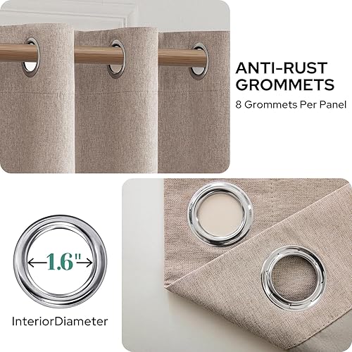 Miniatura 7 de HOMEIDEAS Cortinas 100% opacas beige de 84 pulgadas de largo, mezcla de lino con textura de oscurecimiento de ventanas con aislamiento térmico