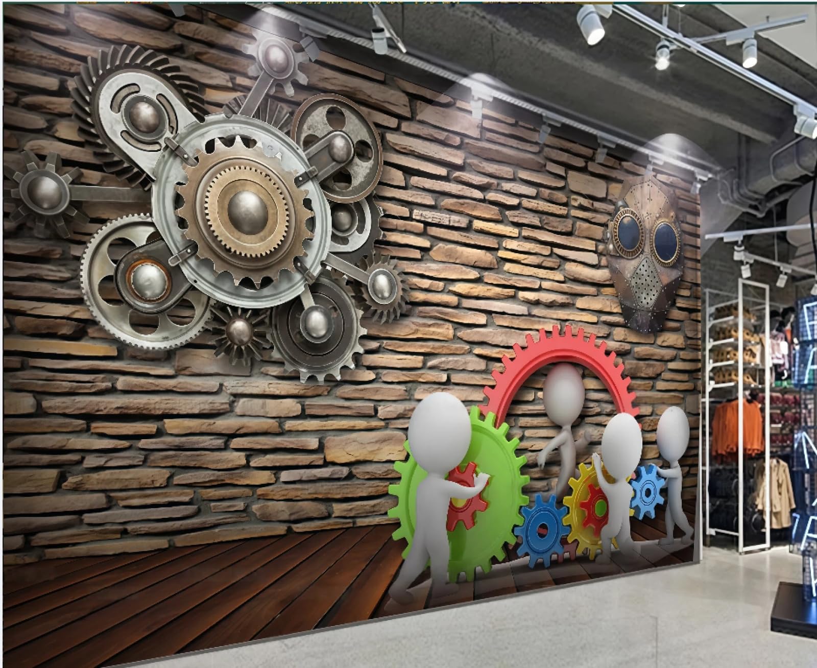 XDOUBAO Wallpaper Nostalgic Wood Board Three-Dimensional Gear Personality Bar Theme Afternoon Tea Western Restaurant Background Wall Wallpaper Coffee Shop Mural,3D,150x105cm