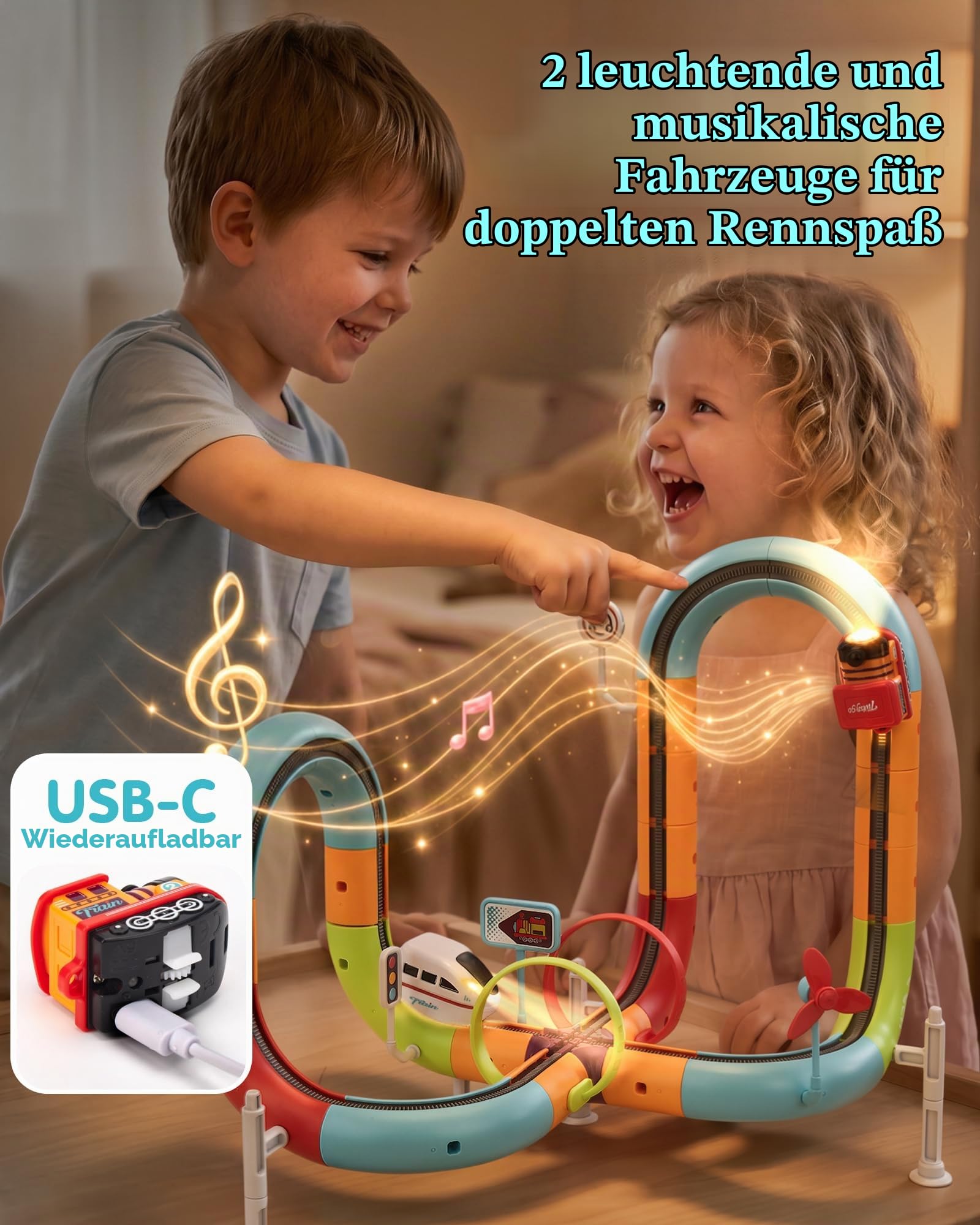 hahaland Eisenbahn Kinder Elektrisch, 59-TLG 2 Züge, Spielzeug ab 3 Jahre