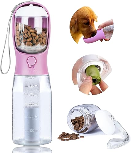 Botella de agua para perros con contenedor de alimentos, dispensador de agua portátil para perros para mascotas para caminar al aire libre,