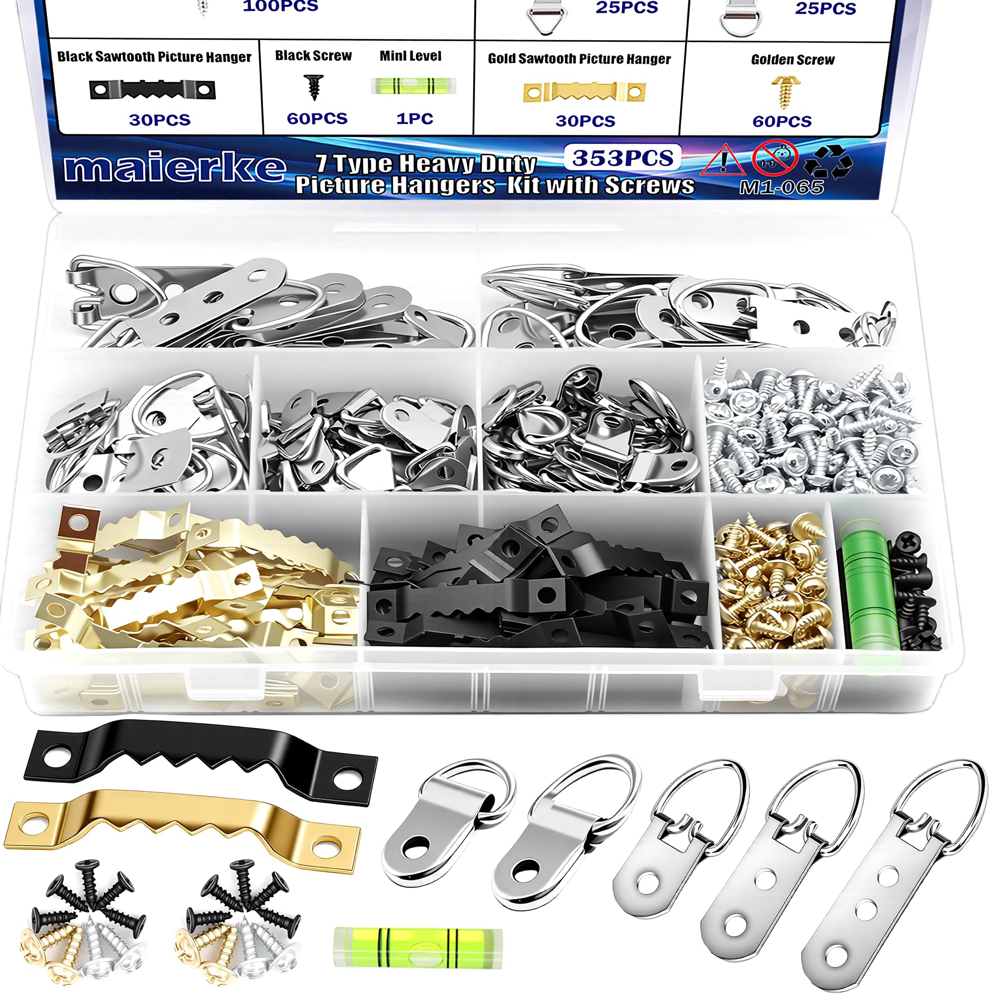 353PCS Picture Hanging Kit,Picture Hangers Heavy Duty Picture Hanging Hooks with Screws,Picture Frame Hooks Heavy Duty Picture Framing Supplies Kit for Picture Hanging(7 Types)