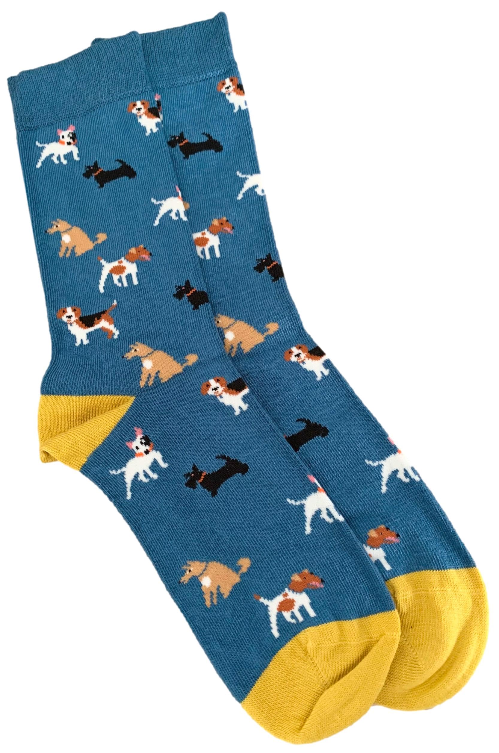 Purple Possum UK® Dog Socks Dogs Pattern Beagle Scottie Jack Russell Bamboo Cotton Blend Teal Blue Sock Gift Idea Women's Size 4 to 7
