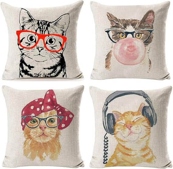 NYDECOR Throw Pillow Covers Cat Pillow Cases Animal Kitty