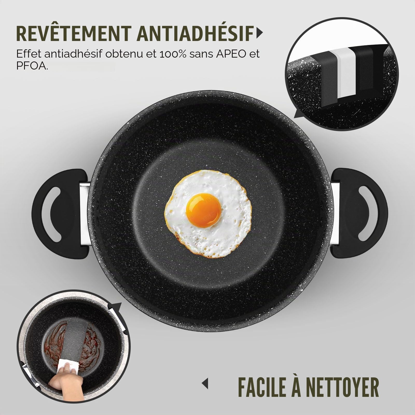 HOMELUX faitout induction-Fonte d'Aluminium marmite induction-Marmite tous feux avec couvercle en verre-Antiadhésif Marmites-Capacité 12.5L faitouts-Fait tout tous feux-Tous les types de cuisinières