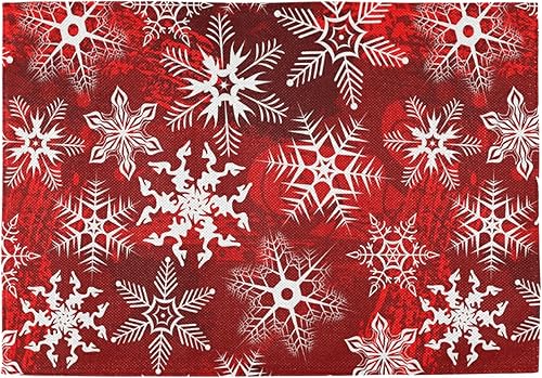 Miniatura 2 de Juego de 6 manteles individuales navideños con patrón rojo navideño con copos de nieve y flores, manteles individuales para mesa de comedor, cocina,