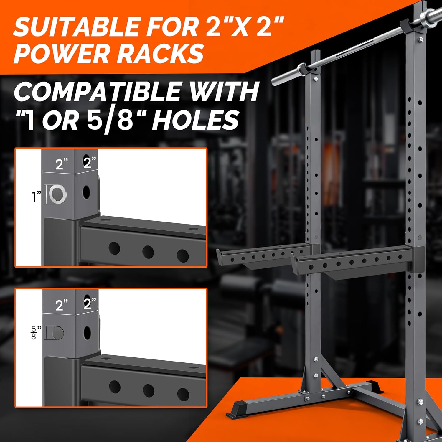 EVERYMATE Safety Spotter Arms, Fits 2"x2" & 3"x3" Power Racks, Heavy Duty 1000LBS Capacity Barbell Squat Rack Safety Bars with Rubber Pads for Home/Garage Gym Strength Training