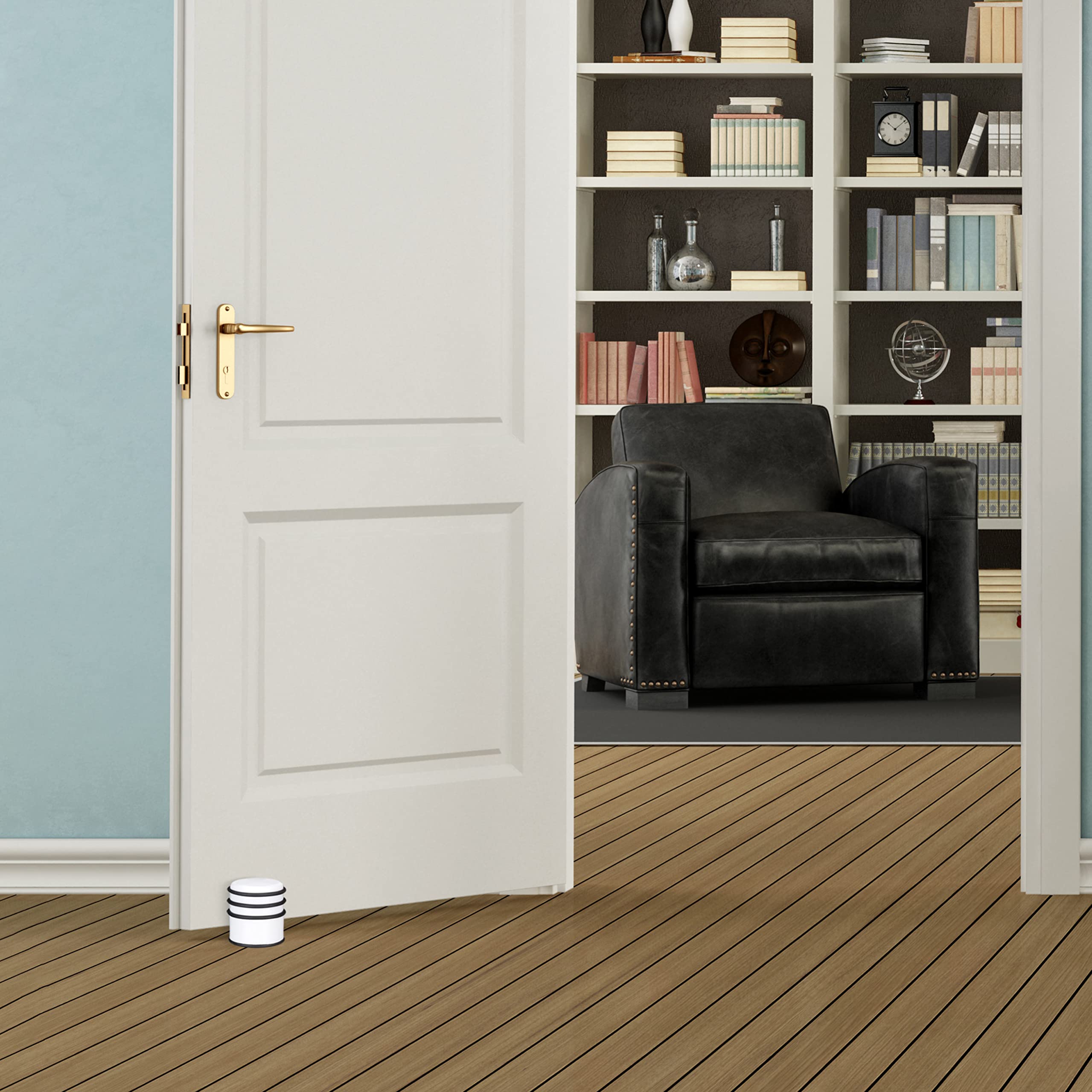 10 Topes Puerta, Puertas y Ventanas Pesadas, Acero Inoxidable y Goma, Freno Alto, Redondo, 7cm Ø, Blanco