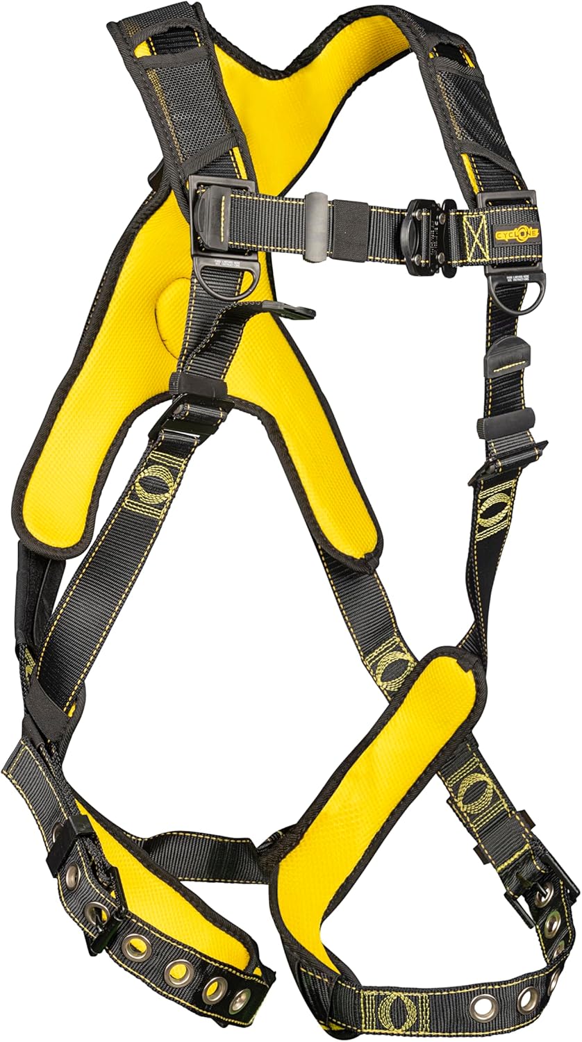 Guardian 21044 Cyclone Construction Harness with Comfort Shoulder Padding | OSHA & ANSI Compliant | Black/Yellow | XXL