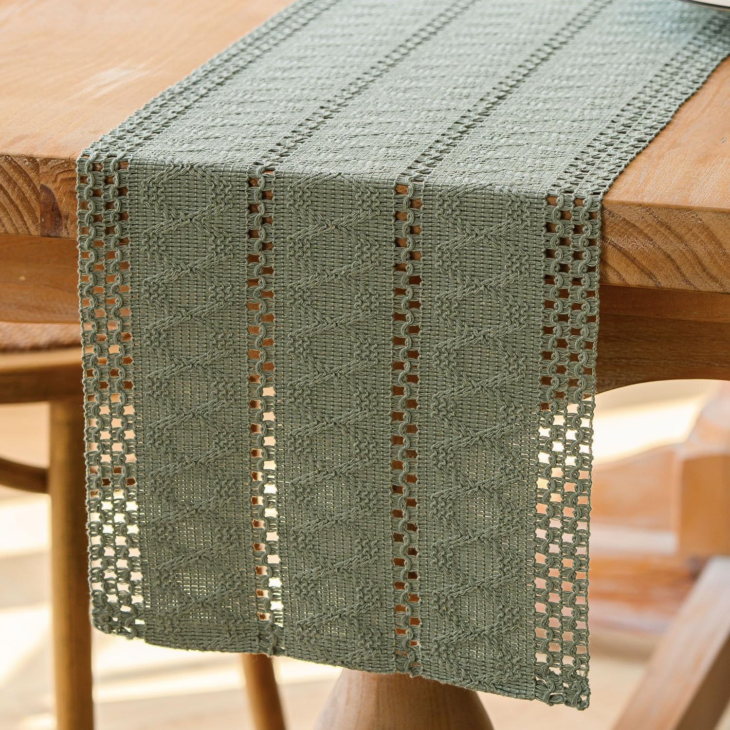 Jayusaror Table Runner Green Sage Green Boho Macrame Modern Spring Farmhouse Small Tablecloth Country House Style Rustic Table Runner Cotton Linen Table Runner for Wedding Party Decoration 30 x 120 cm โ image 1