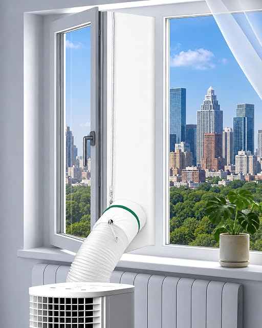Portable Air Conditioner Window Kit, Universal Heavy Duty Window Seal for Portable Air Conditioner with Adjustable Zipper, No Drill AC Unit Windows Kit - Max 157" L