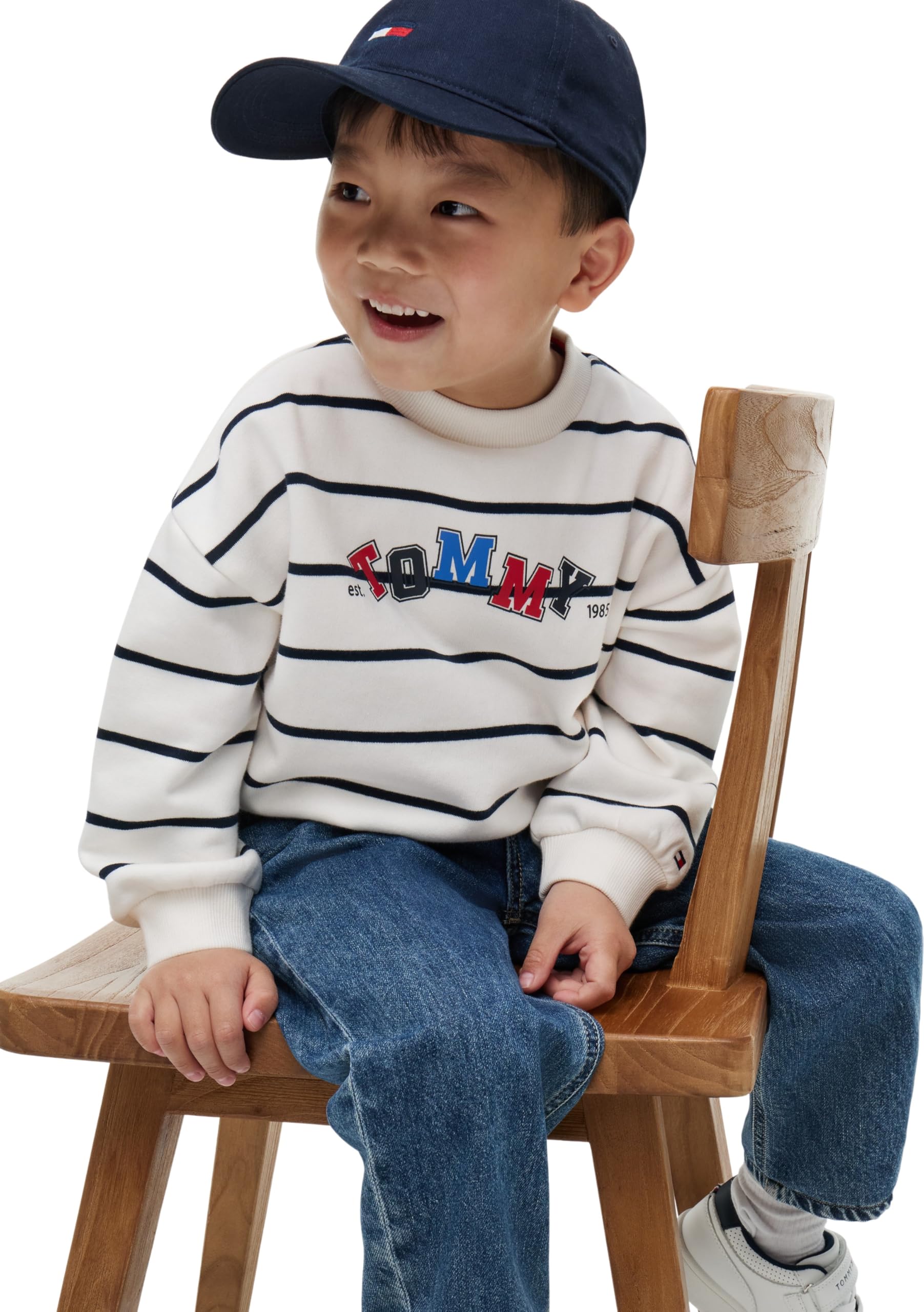 Tommy Hilfiger Kids Gender Inclusive Lu Crewneck Sweatshirt KS0KS00781 Pullover Sweatshirt, White, 12 Month