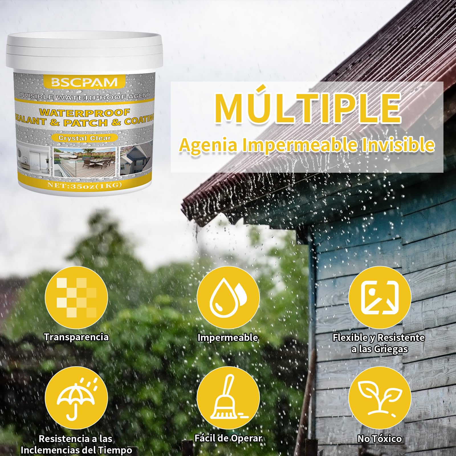 Impermeabilizante Transparente,1KG Revestimiento Impermeable Invisible,Pintura Impermeabilizante para Exteriores y Interiores,Sellador Impermeable para Terrazas,Pared,Baño