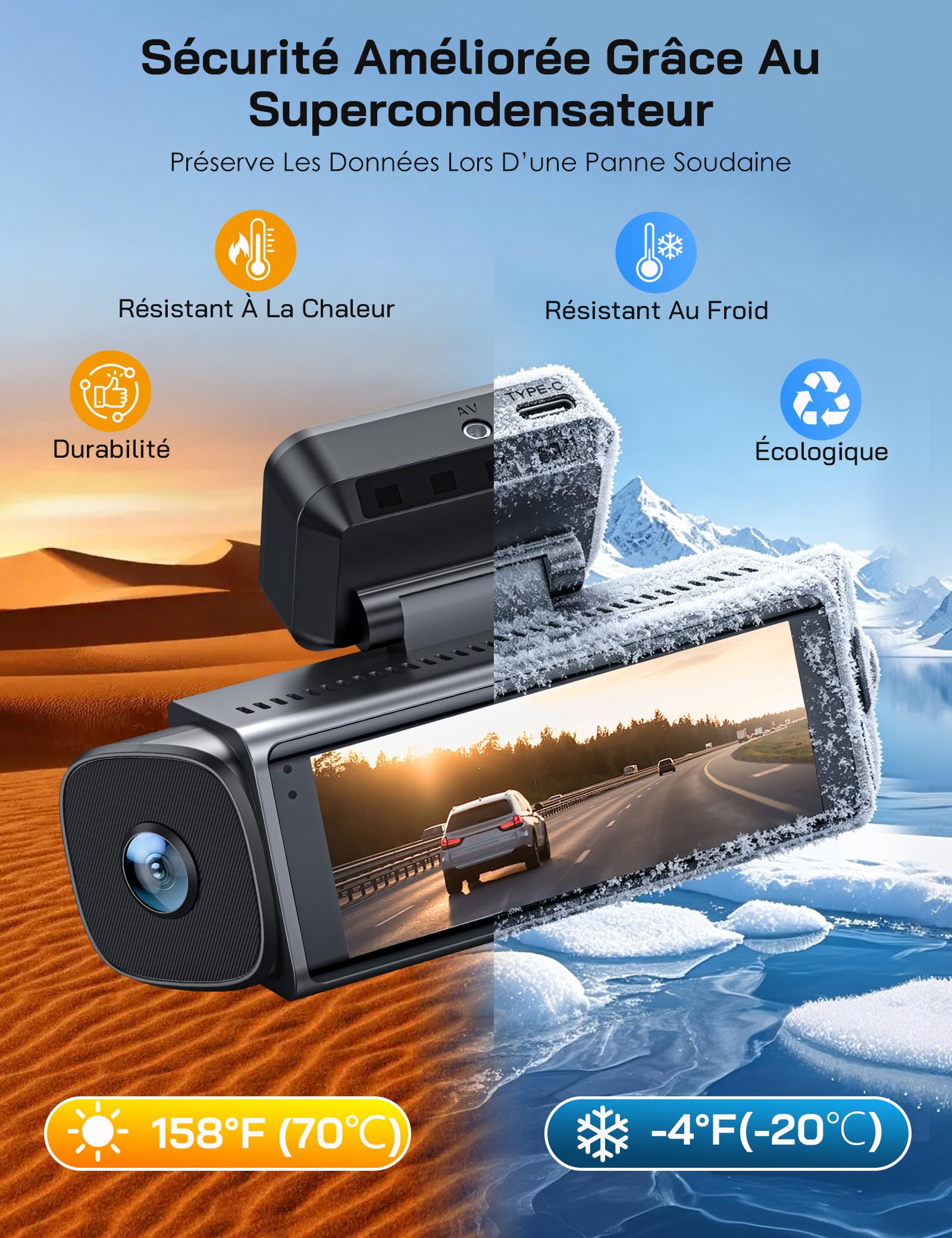 WOLFANG 4 Canaux Dashcam Voiture, Dashcam 4K Avant et 1080p*3, 24H Mode Parking, Caméra Embarquée 610°& 5.8GHz WiFi & Application, G-Capteur, WDR, Vision Nocturne, Enregistrement en Boucle