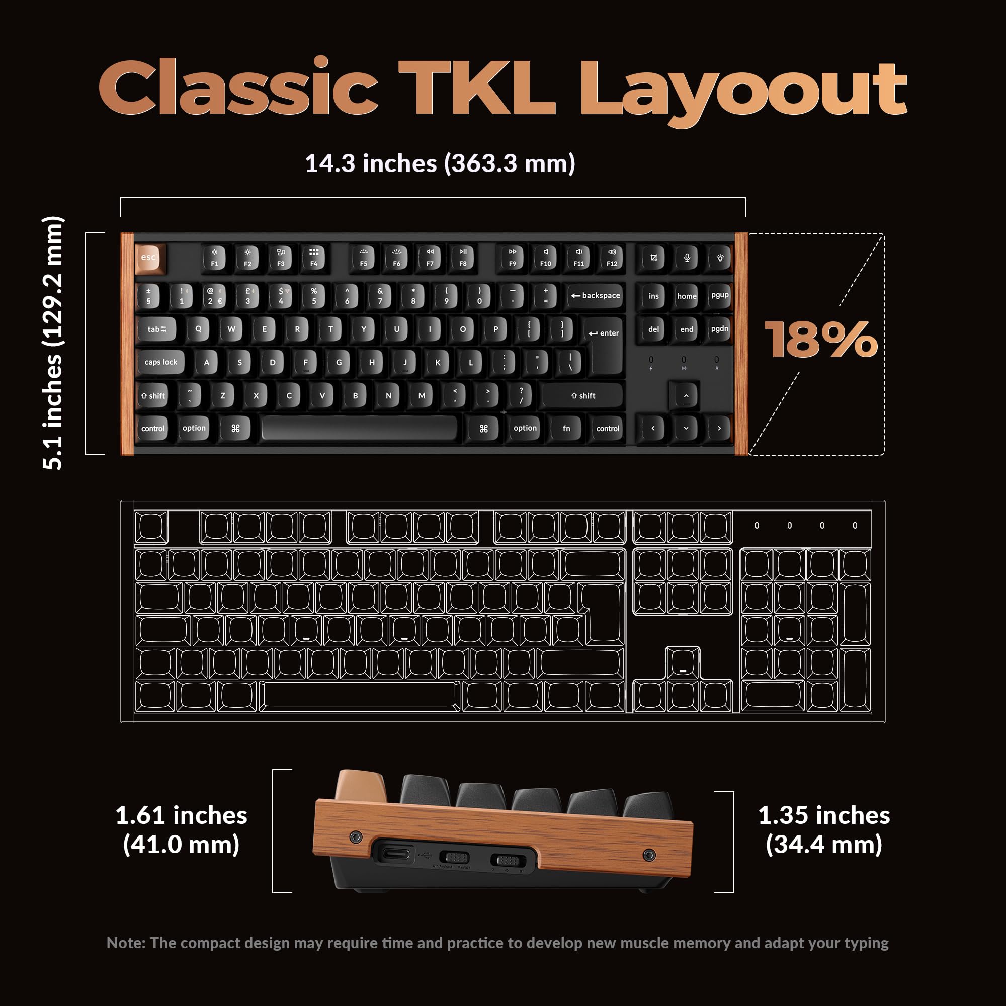 Keychron K8 HE Mechanical Keyboard TKL Wireless Bluetooth 2.4G Wired Triple Mode, Hot Swappable Hall Effect with QMK VIA Aluminum+Wood Frame Rapid Trigger for Mac Windows Linux - Black UK Layout — view 8