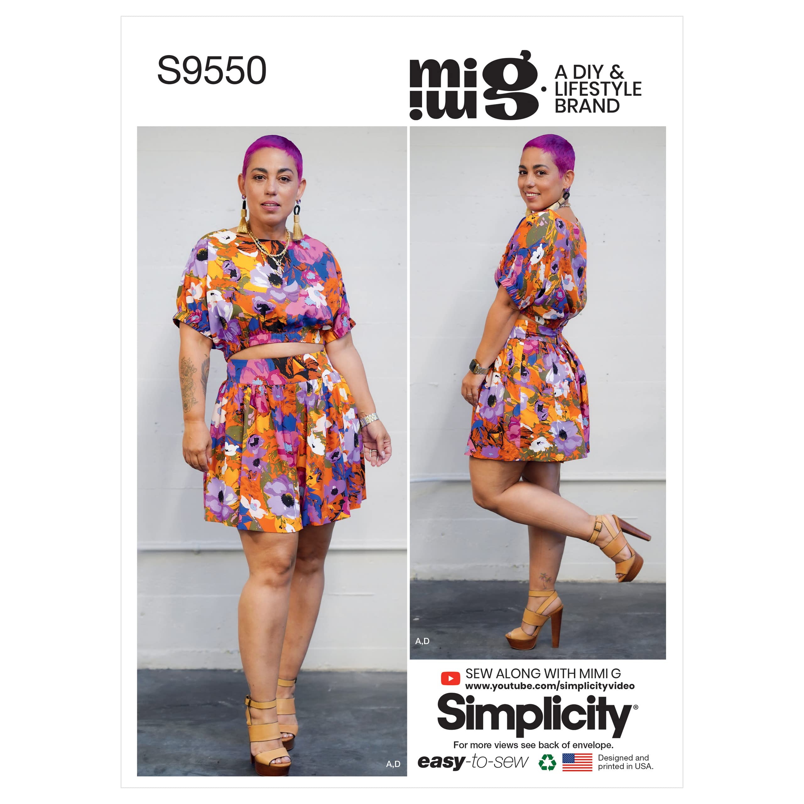 Simplicity Misses' Pullover Top, Shorts and Skirt Sewing Pattern Kit, Code S9550, Sizes 14-16-18-20-22, Multicolor