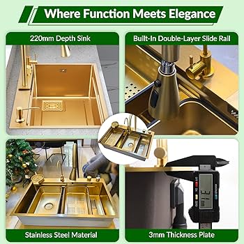 Black Single Slot Waterfall Kitchen Sink Smart Multifunctional Whale Piano Key Modern Sink Kitchen Stainless Steel - Sink, Handmade Sink