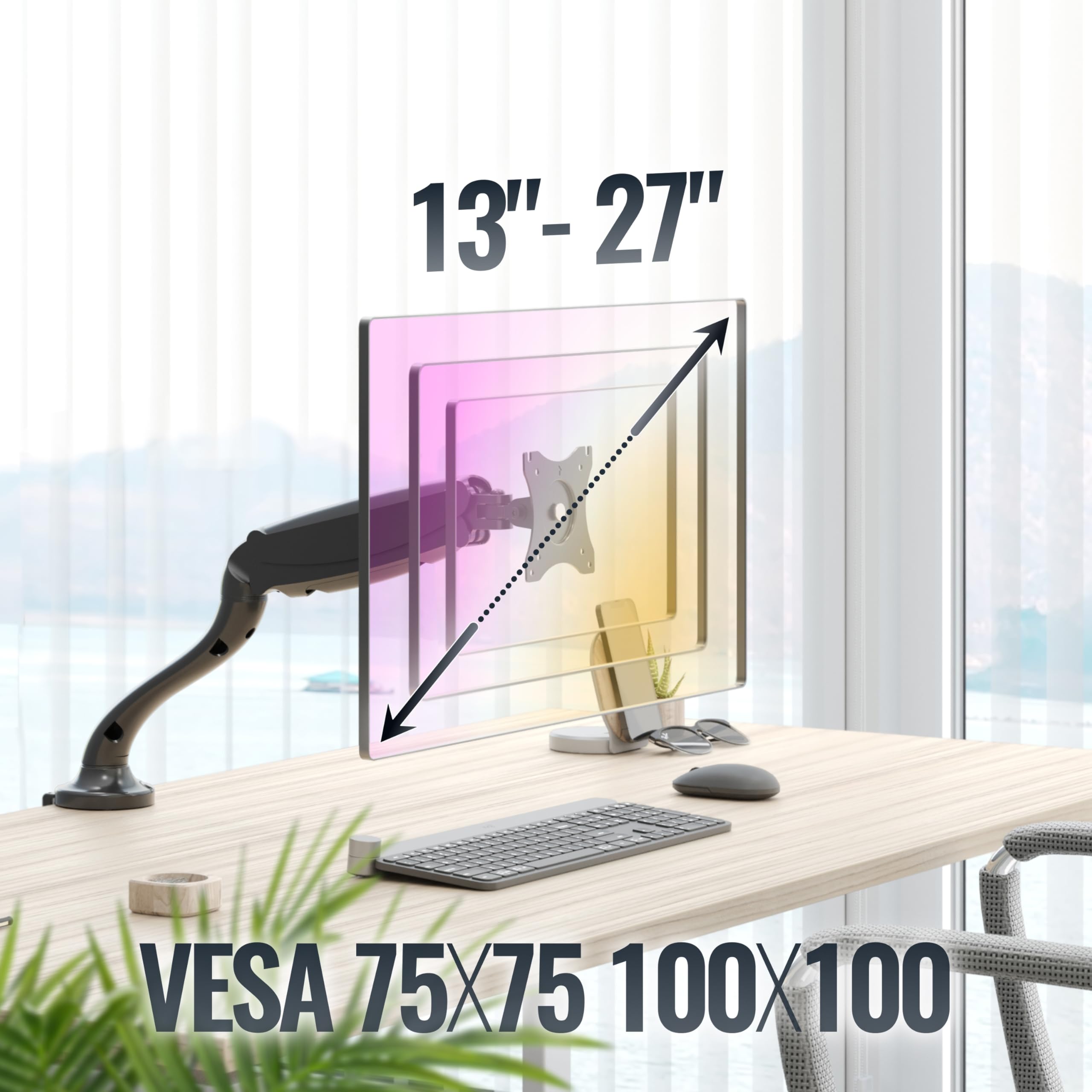 RICOO Soporte Monitor Mesa Brazo articulado Giratorio Inclinable Pantalla PC 13-32" (33-81cm) TS6511 Stand para monitores VESA 75x75 100x100