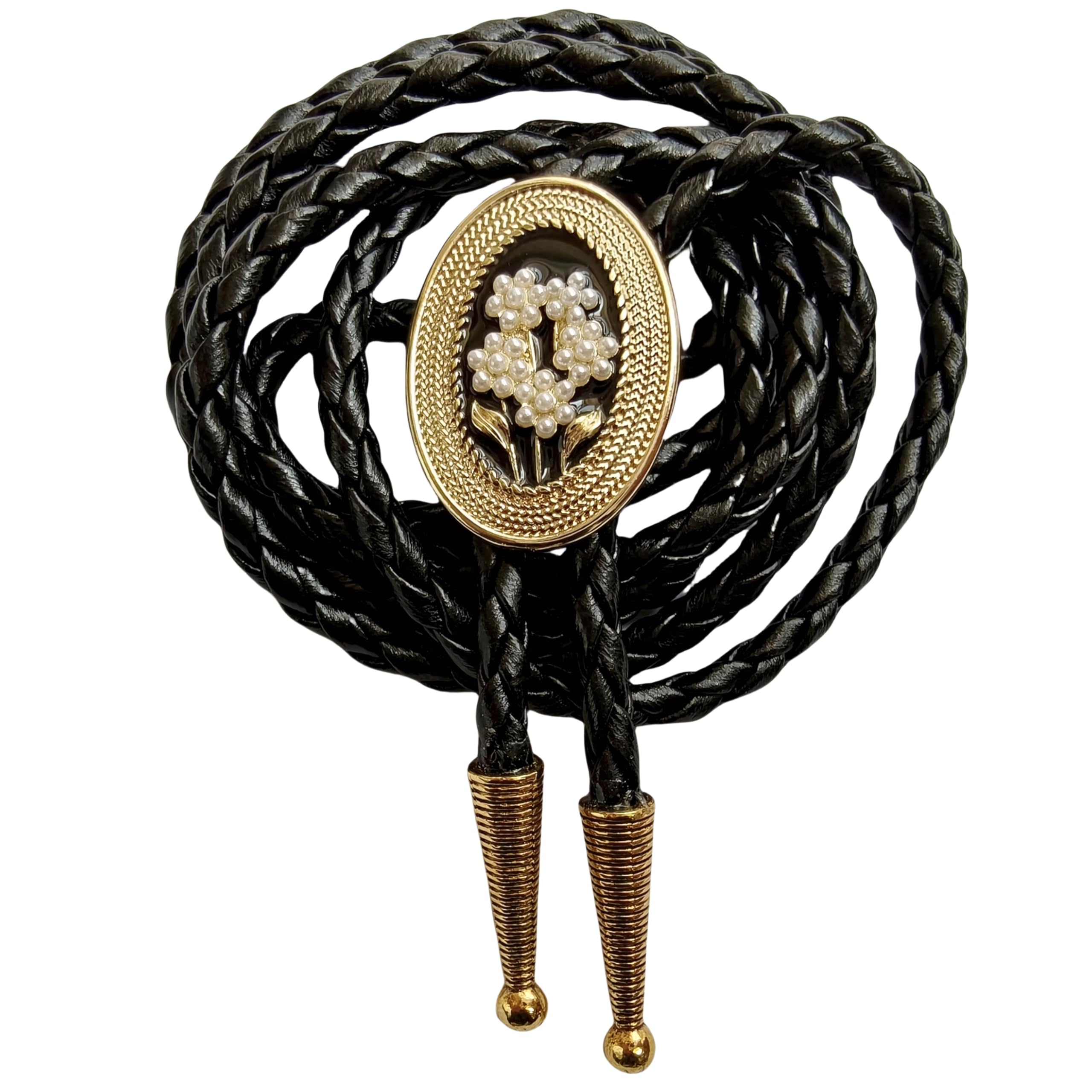 Himongoo Unisex Pearl Flower Bola Bolo Tie Faux Leather Wedding Necktie For Men Women Western Style Bolo Necktie