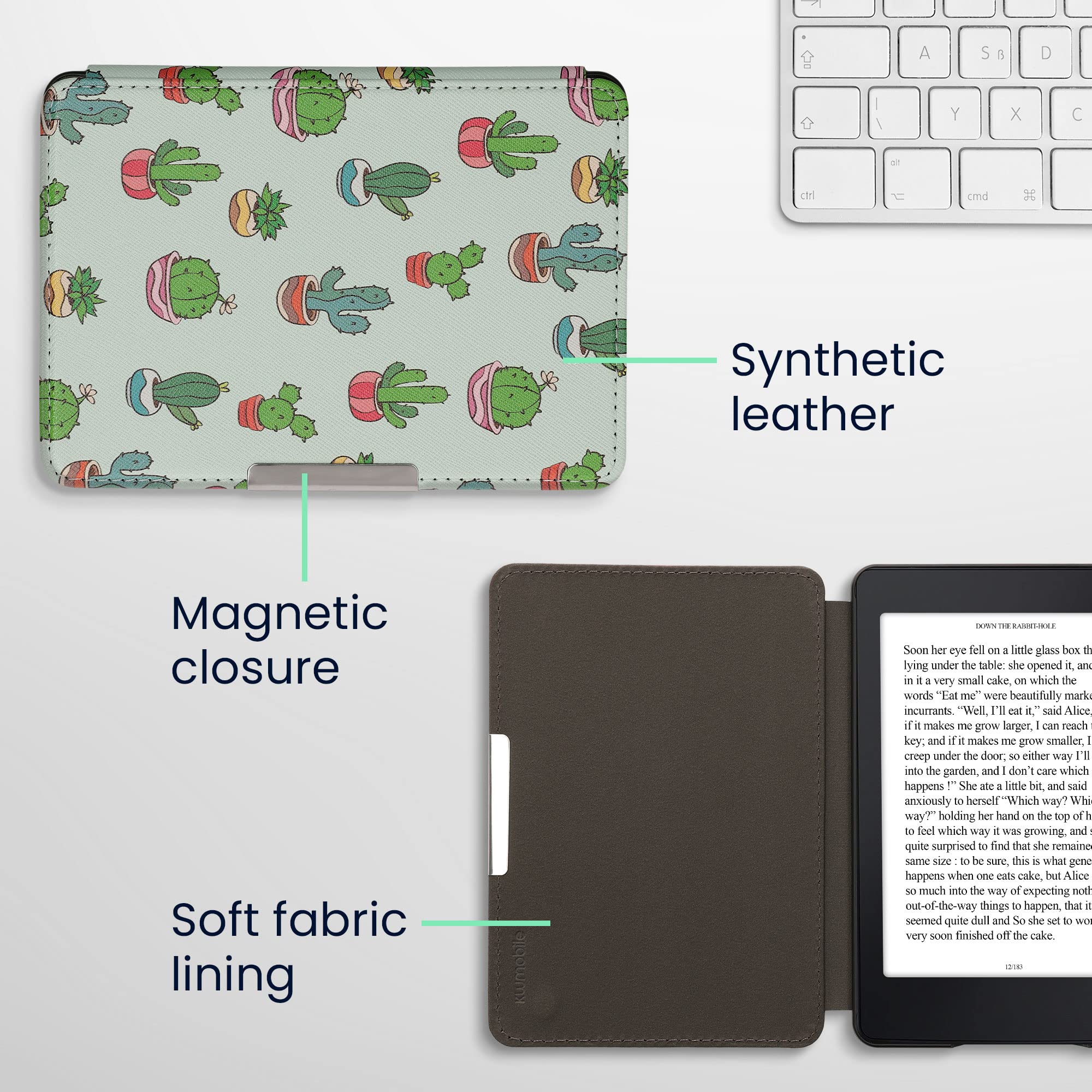 kwmobile Étui Compatible avec Amazon Kindle Paperwhite Coque - Étui à Rabat magnétique Tablette eReader Similicuir - Vert Clair-Vert foncé