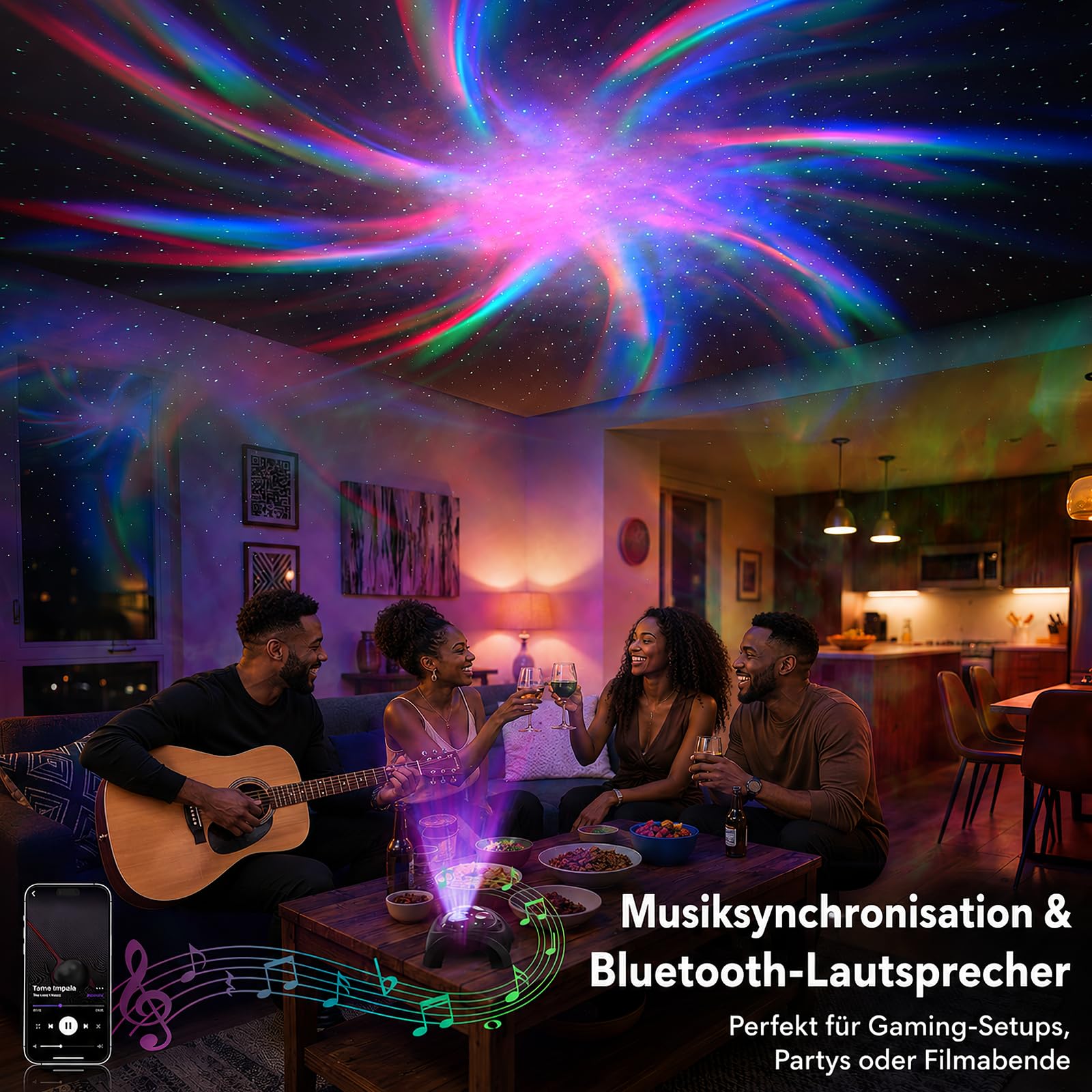 PRANITE Sternenhimmel-Projektor, Star Projector for Bedroom with 58 Light Effects,Dual Lens Night Light Projector with White Noise & Bluetooth Speaker, Remote Timer, Room Decor Gift for Kids Adults