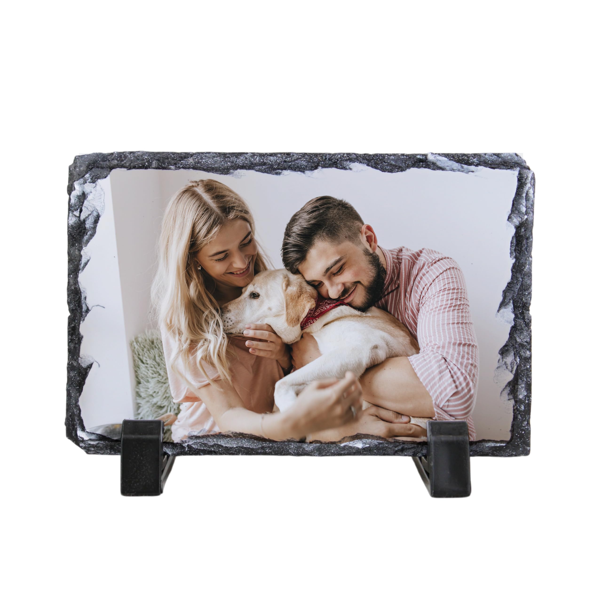 Portafotos Piedra Personalizado con Foto y Texto. Fotos Personalizadas Regalo. Marco de Fotos Personalizado. Recuerdo Comunión. Regalo Enamorados. Detalles Bautizo (Pizarra, 10x15cm RECTANGULAR)