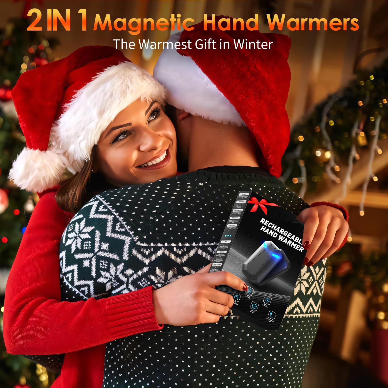 YAZEKY Chauffe Main Rechargeable, Chaufferette Main 2 en 1 Magnetique，Cadeau Techniques pour Noel Hommes Femme Chass, 3 Modes Chauffe Electrique Main Reutilisable Portable pour Camping, Golf