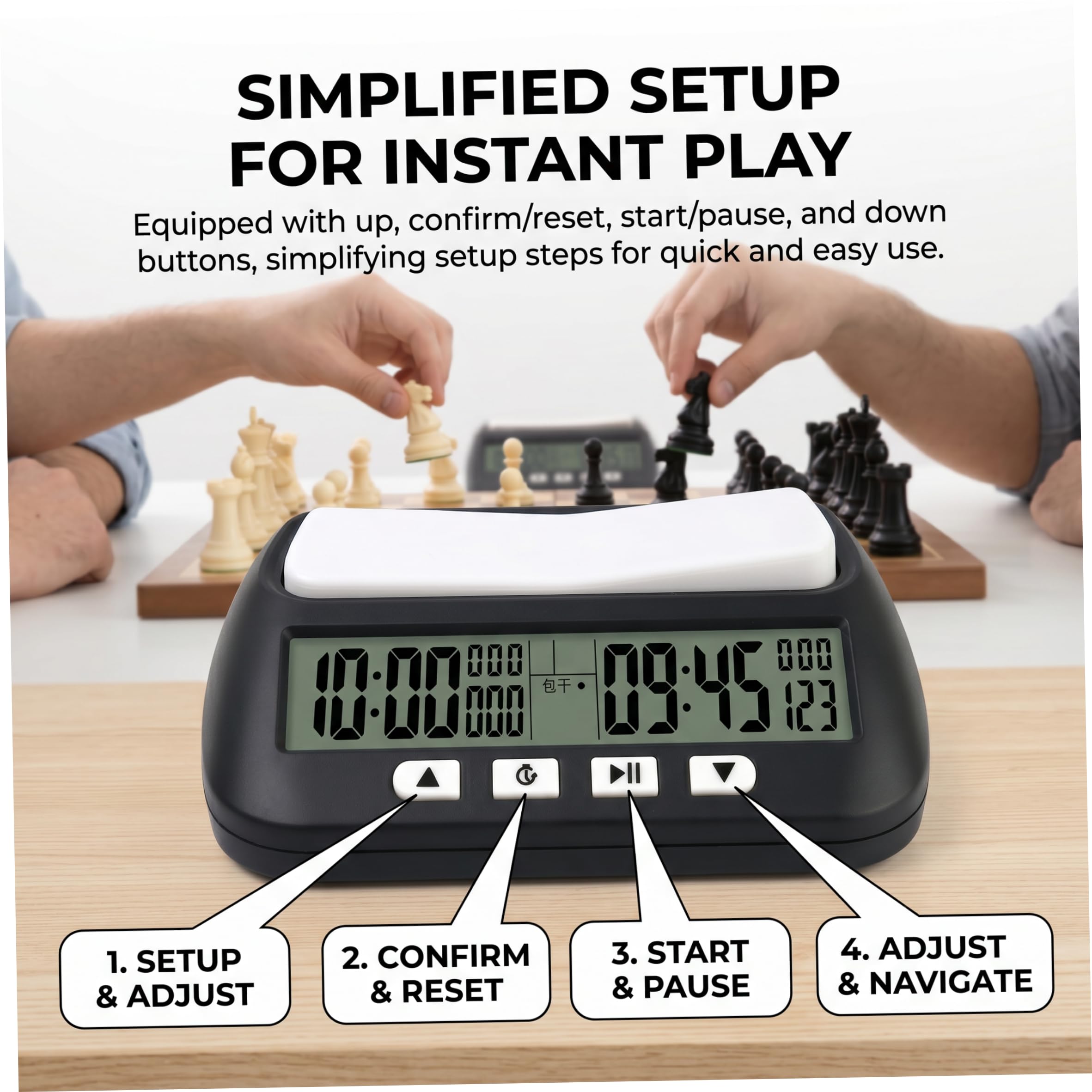 Temporizador de ajedrez, Reloj de ajedrez Digital Modo de sincronización múltiple Pantalla Dual para torneos Oficiales y Juegos Casuales, Negro