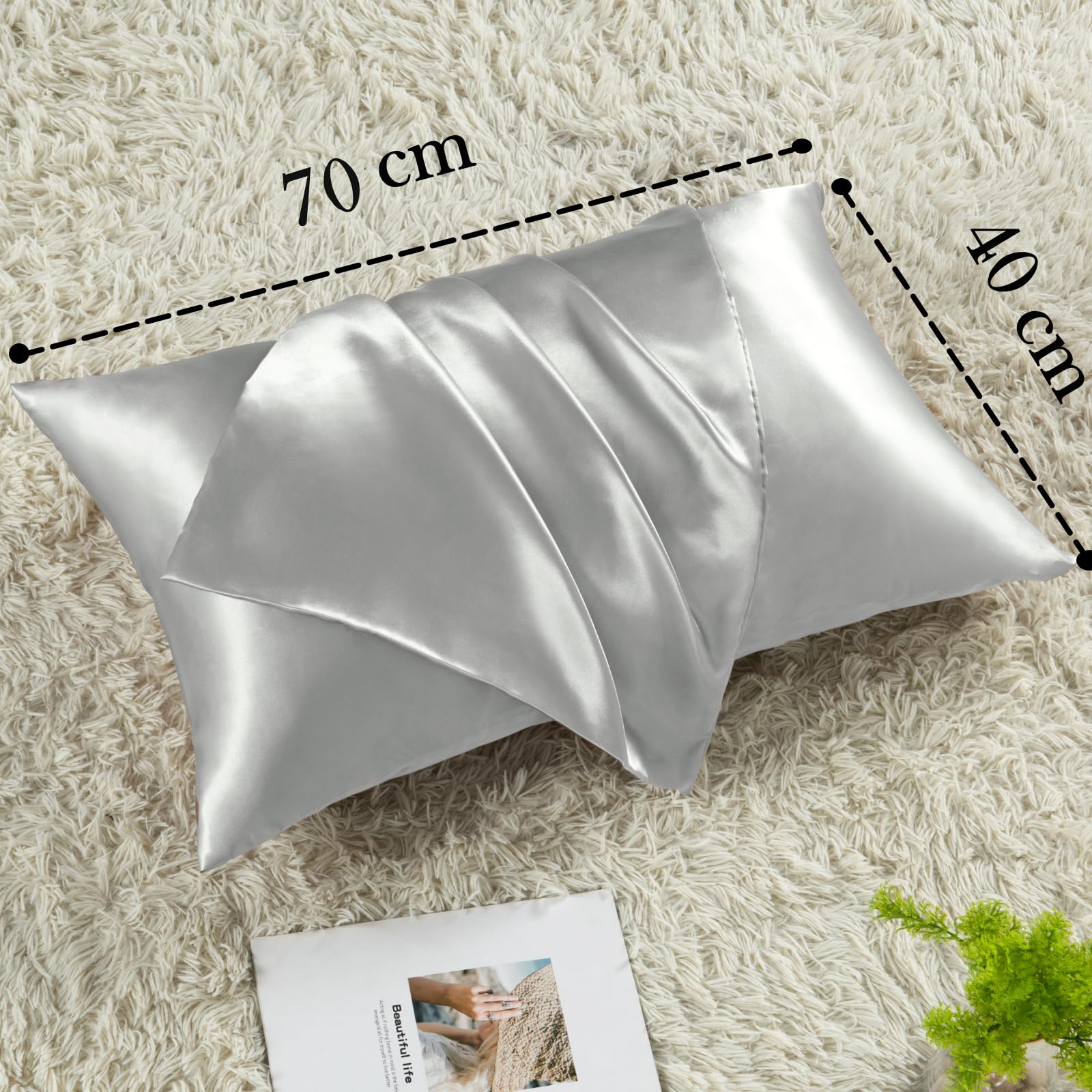 Vielit 2 Pack Satin Pillowcase 70 x 40 Light Grey - Image 4