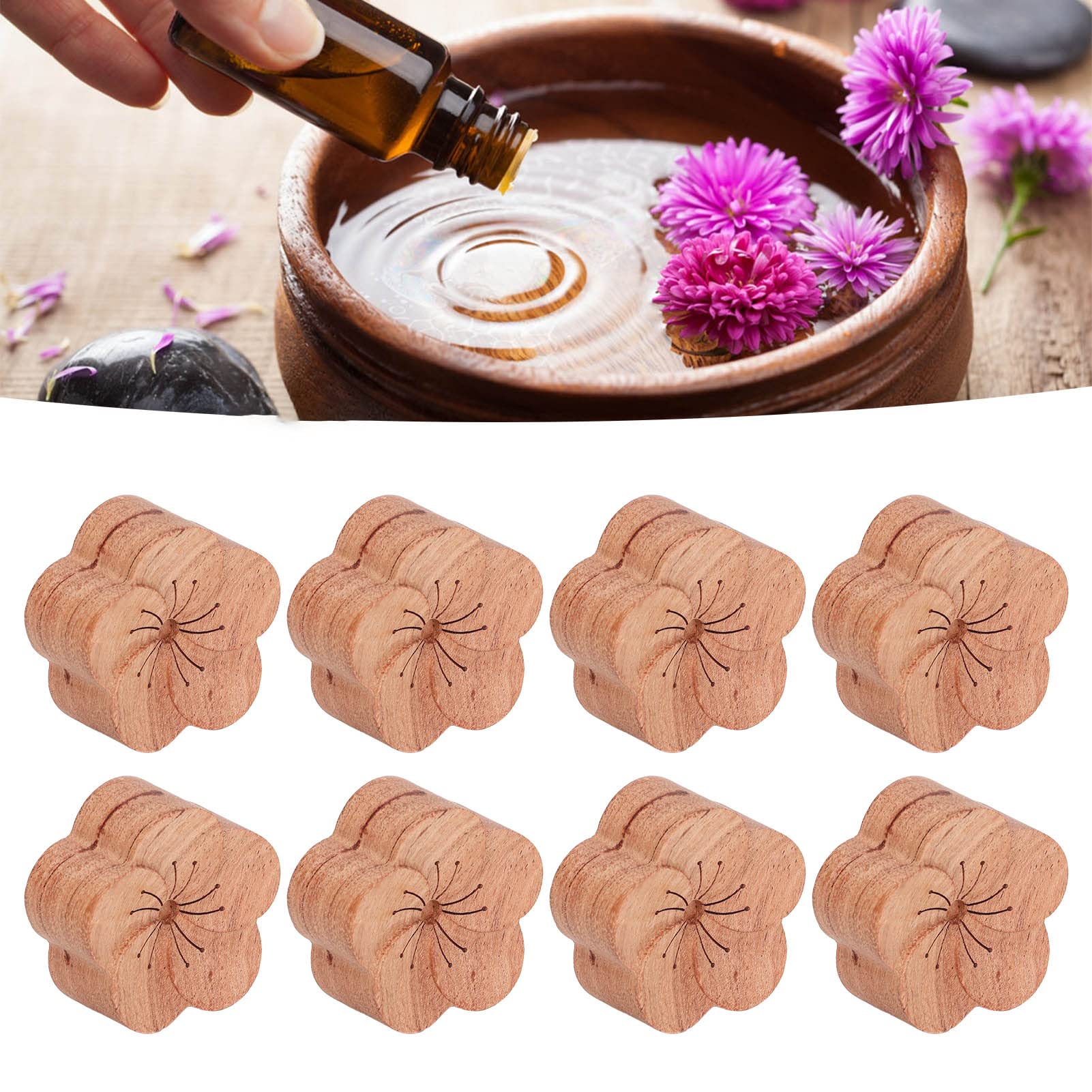 Essential Oil Car Dyfuzor Plum Flower Shape Simple Compact Rosewood Materiał Dyfuzor do codziennego użytku w samochodzie i domu, zestaw 8 szt