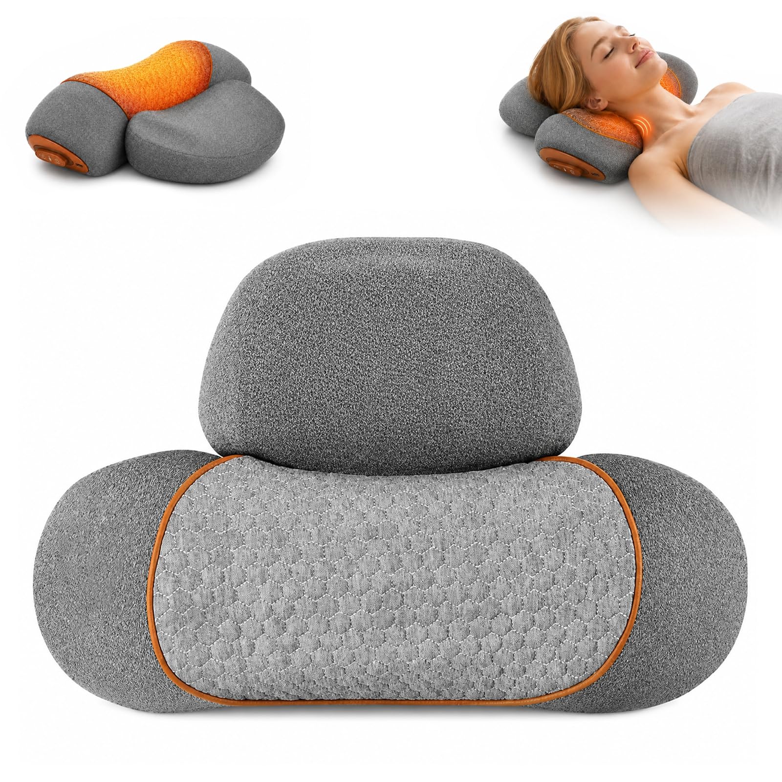 Sereno Nuqo Masseur Cervical 3 En 1, Tissu De Qualité Supérieure, Conception Ergonomique, Trois Fonctions Avancées : Vibrations, Thermothérapie Et Traction