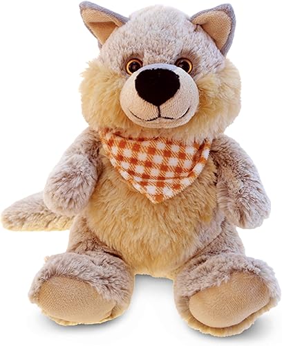 DolliBu - Peluche de lobo de peluche, suave lobo gris sentado para abrazar, adorable juguete de peluche de lobo para jugar, lindo regalo de vida