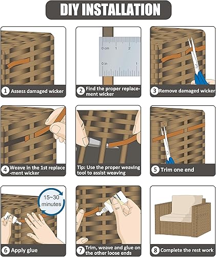 Miniatura 3 de Lahpivieh - Kit de reparación de mimbre de 120 pies, material de mimbre de plástico, suministros de repuesto de ratán sintético para reparación de