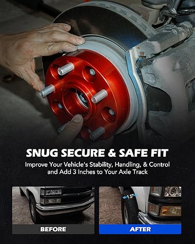 Miniatura 4 de Orion Motor Tech Separadores de rueda de 6 x 5.5, kit de espaciador de rueda rojo de 1.5 pulgadas con pernos M14 x 1.5 compatible con Chevy