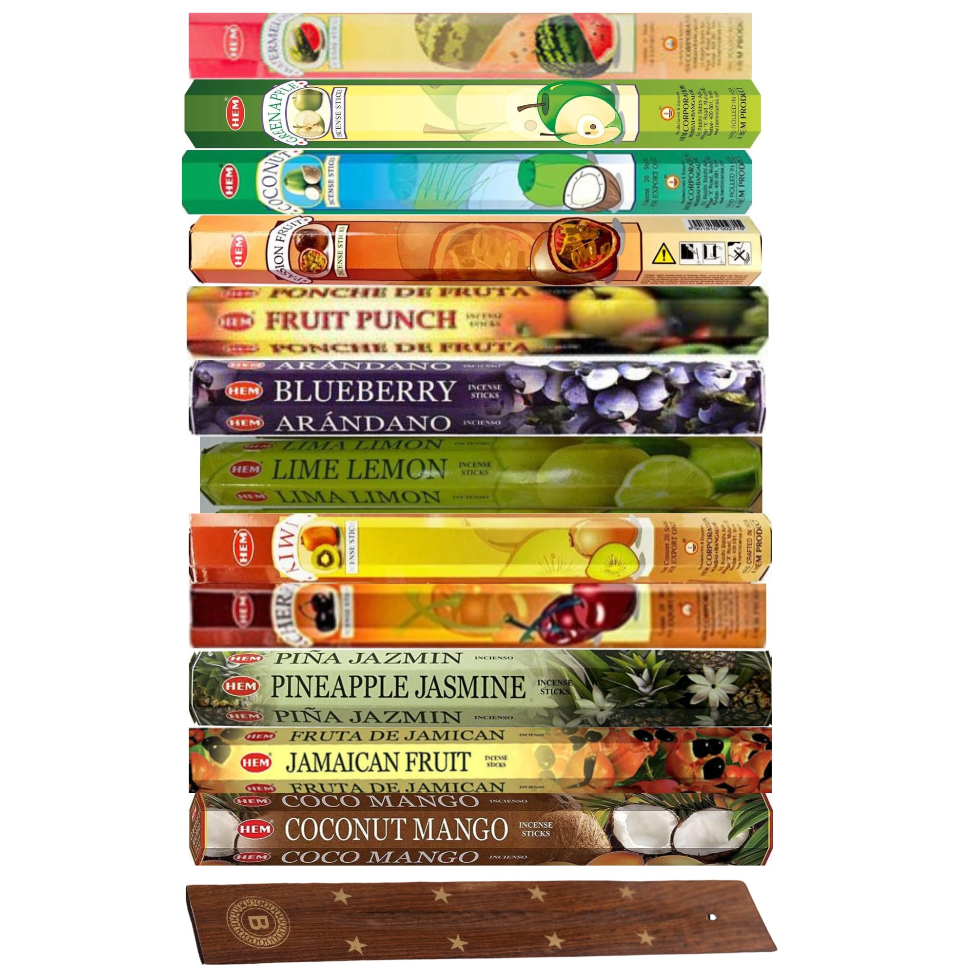 HEM 12 unique Fruity Incense Sticks Variety Pack, with BURLAS incense sticks Holder