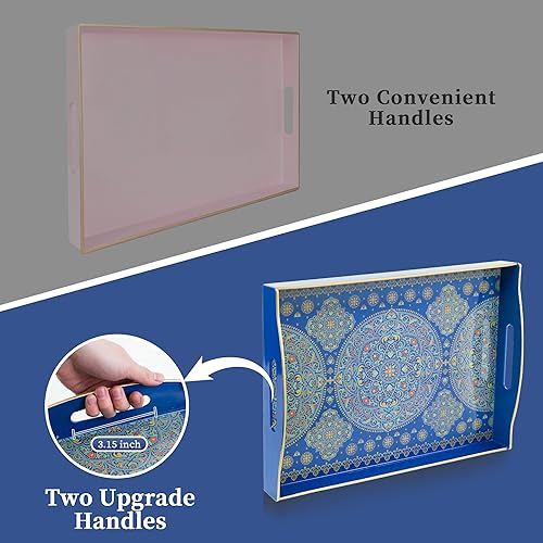 Miniatura 31 de Gifturbo Bandeja de servir de mármol azul, bandejas decorativas con asas, bandeja de mesa auxiliar, bandejas de plástico rectangulares otomanas