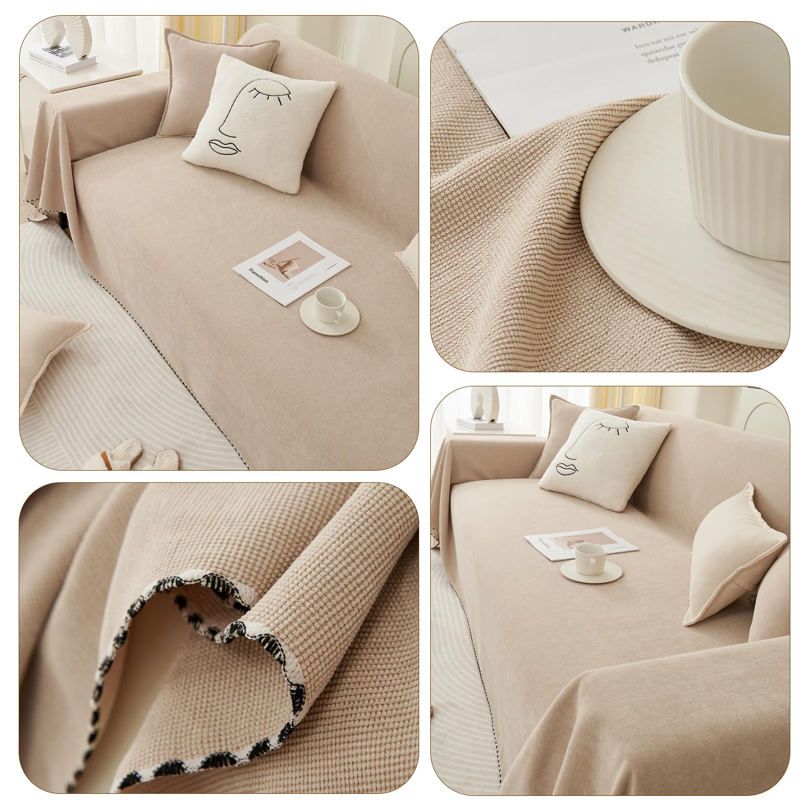 PETCUTE Fundas de Sofa, Protector Funda Sofa Cómodo y Suave, Fundas Sofá 1/2/3 Plazas,Universal, Reversible,Funda Sofas Gatos y Perros Mascotas,Cubierta Protectora de Sofá,Té con Leche,180 * 420cm