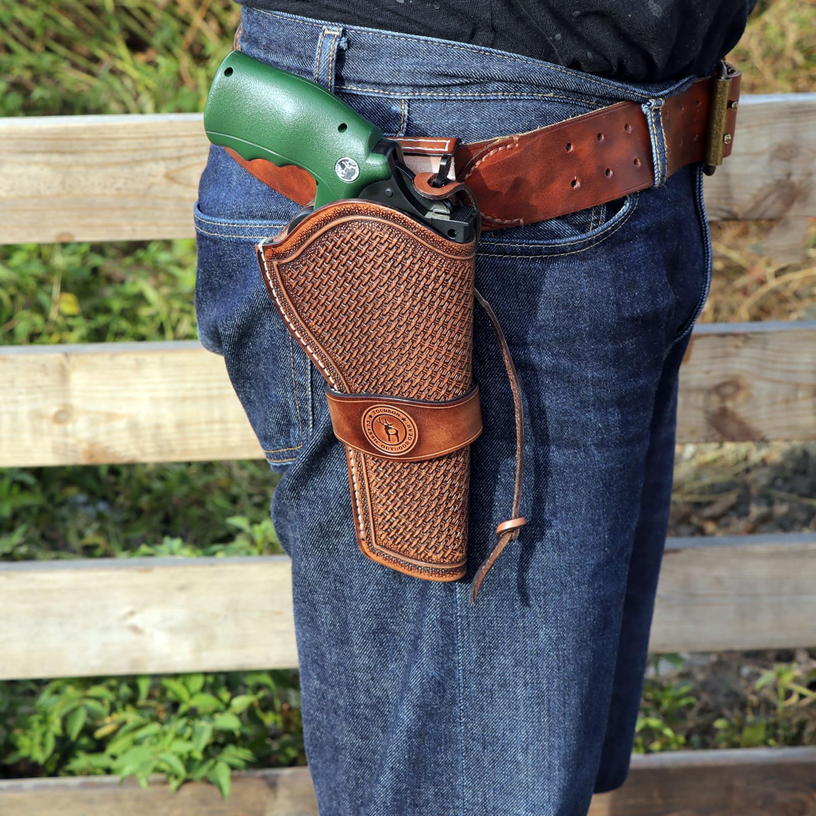 TOURBON - Funda de piel auténtica para pistola de vaquero occidental, funda para cinturón, revólver, bolsa de transporte para pistola