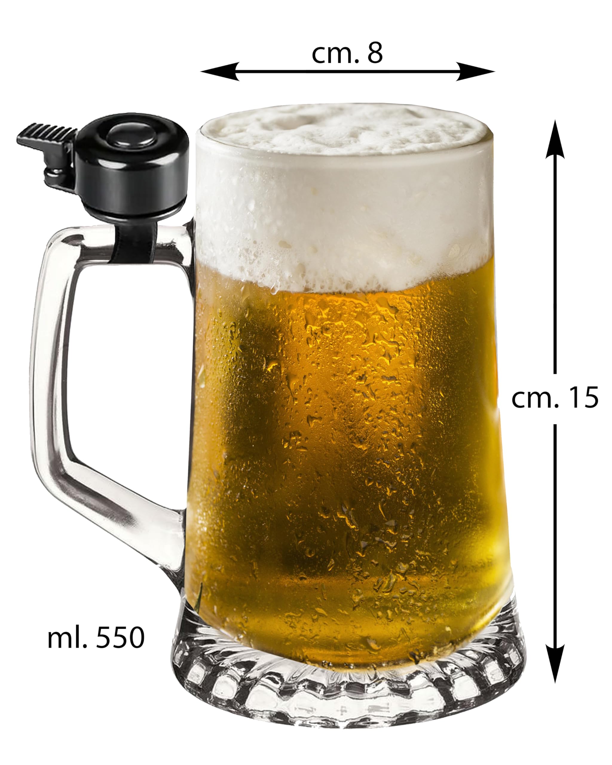 Bombo Boccale da Birra in vetro con Campanello – Stampa Colorata “Istruzioni per l’uso…” con Indicazioni Divertenti – Idea Regalo Spassosa per Amici e Feste