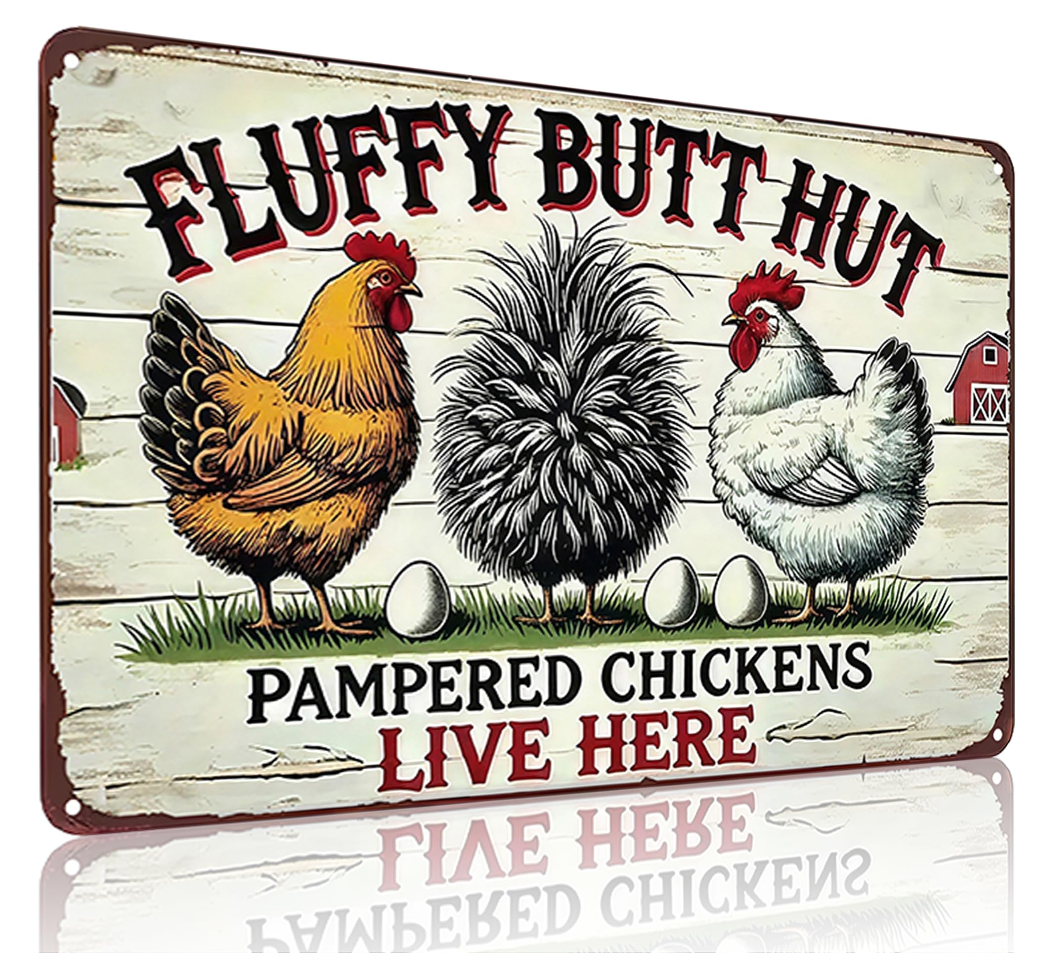 Funnysign Vintage Fluffy Butt Hut Pampered Chickens Live Here Chicken Tin Sign for Chicken Coop Farm Kitchen Garden Yard Decor 8x12 inch (3941)