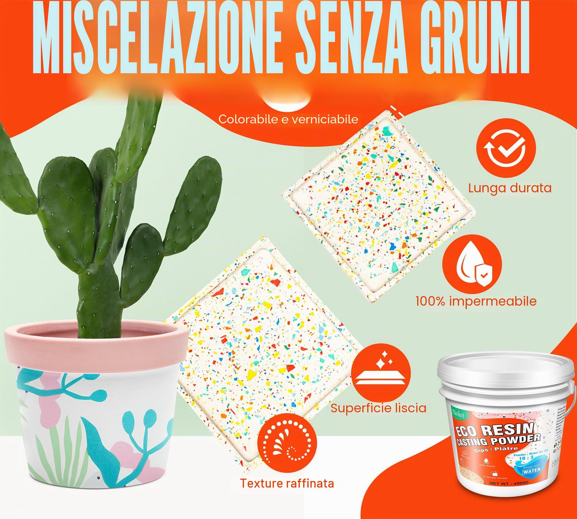Polvere di colata bianca 4500g - Intonaco attivato dall'acqua | Autolivellante, Facile Da Miscelare e Staccare, a Presa Rapida (20-30 Min), Per Scultura, Decorazione D'Interni e Hobby Creat