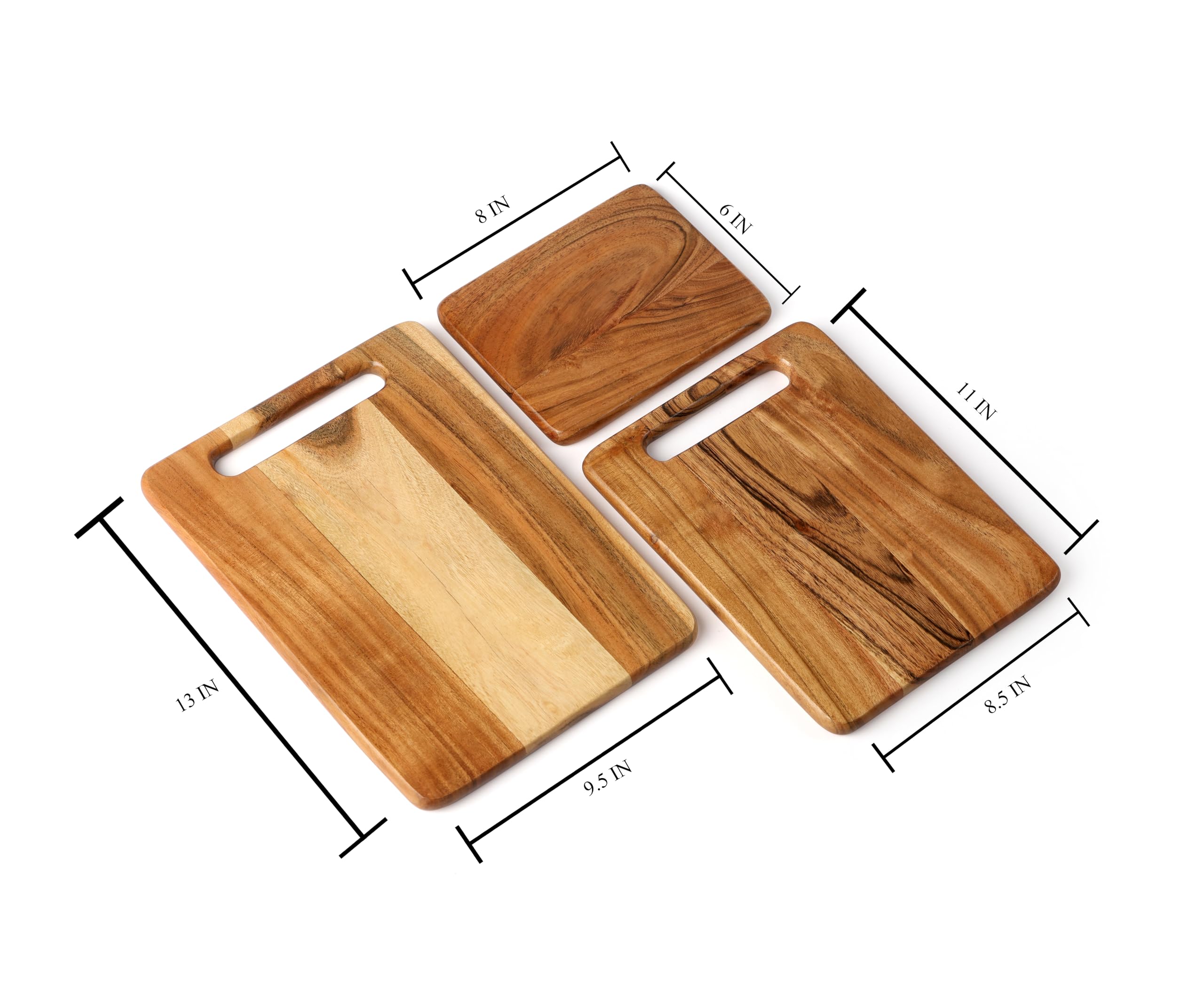 Juego de 3 tablas de cortar rectangulares de madera de acacia con ranura para jugo, 0.67 pulgadas de grosor