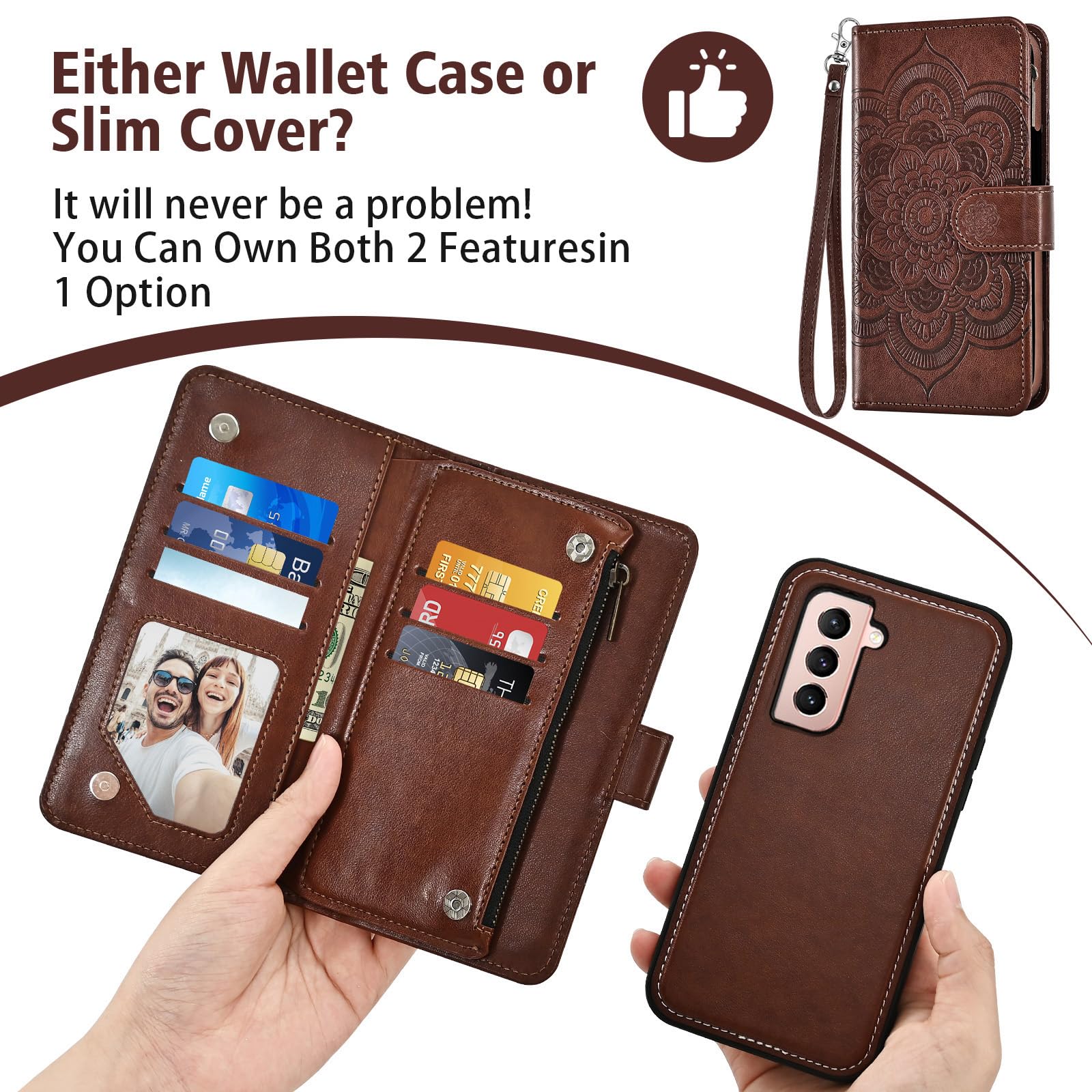 Asuwish Custodia per Samsung Galaxy S21 5G da 6,2 pollici Portafoglio con cerniera staccabile con protezione per lo schermo in vetro temperato Crossbody cordino cordino fiore porta carte S 21 21S G5
