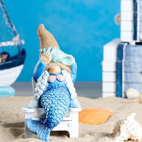 Miniatura 4 de Leekung Estatua de gnomo de sirena para decoración de jardín, figura de gnomos de playa para exteriores, interiores, patio, césped, patio, porche,