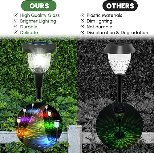 Miniatura 3 de Paquete de 2 luces solares para camino, luces de cristal con estaca de paisaje que brillan hasta 12 horas para pasarela al aire libre, césped,