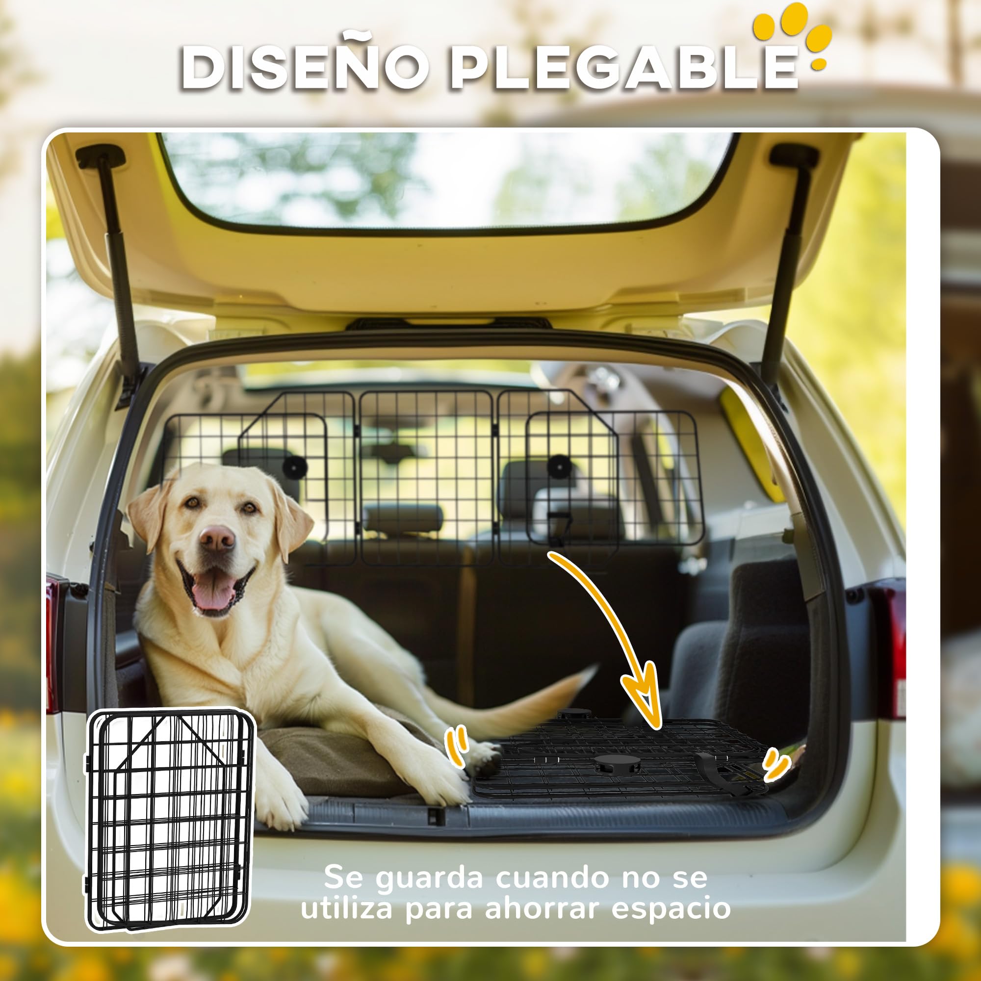 PawHut Barrera Protectora de Coche para Perros Reja 93-150x42 cm Negro | Plegable, Rejilla para Perros de Coche, Anchura Ajustable, Acero