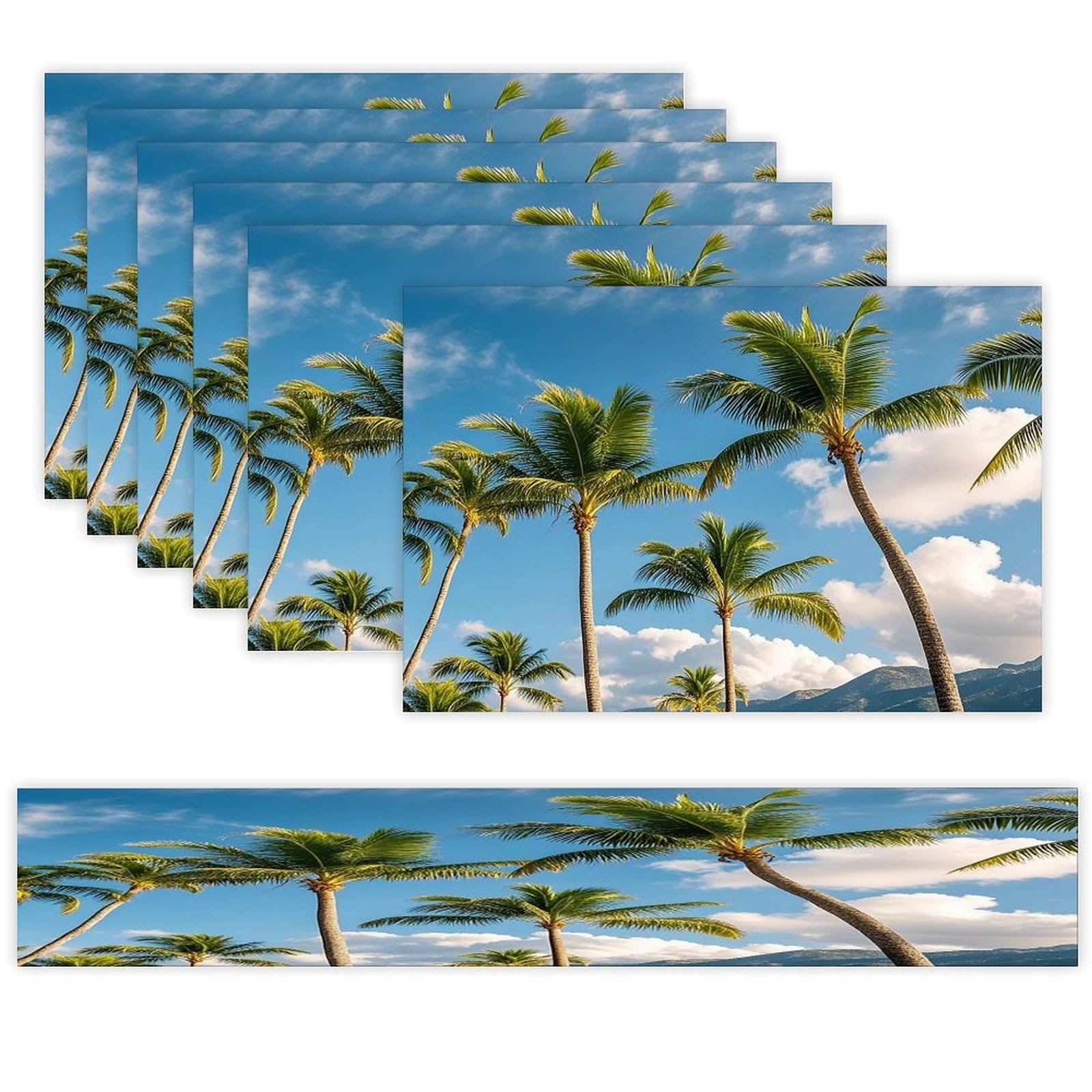 Tropical Palm Tree Table Runner and Placemats Set of 6 Heat Resistant Table Runner Place Mats Modern Cloth Table Mat Washable Linen Placemat Festive Reusable Set