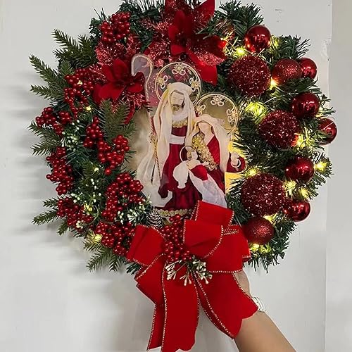 Miniatura 7 de Elegantes luces de adorno de Navidad, coronas de Navidad, corona de corona artificial para puerta delantera de Navidad con luces con cálida escena